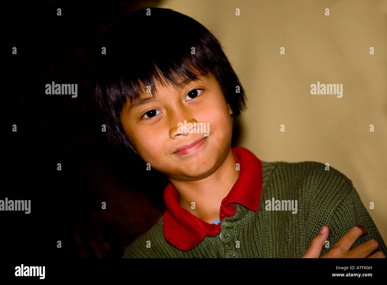 Asian boy smiling, 10 years old Stock Photo