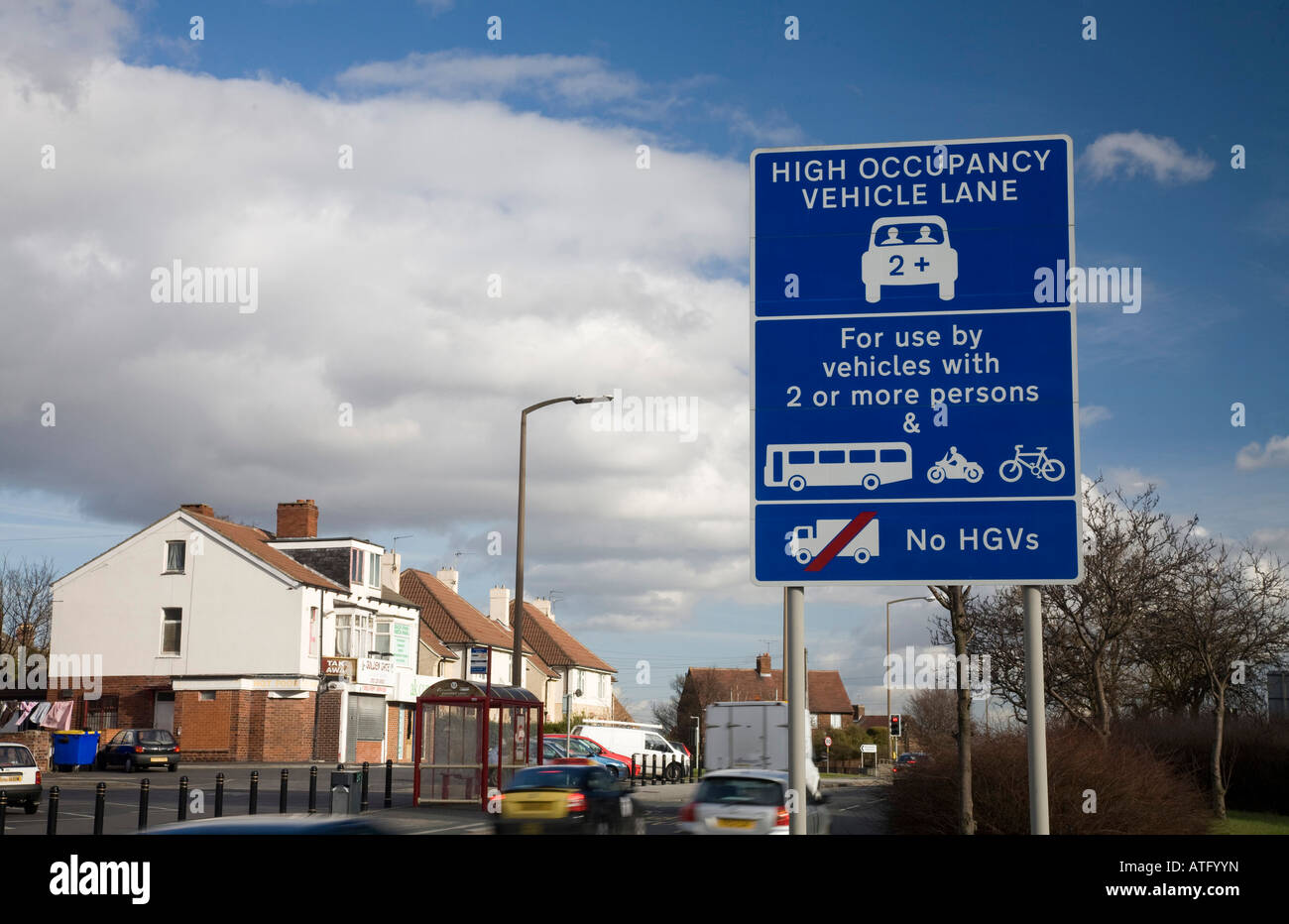 Sign for 2+ Car Sharing Lane in Leeds on the A647 Stock Photo