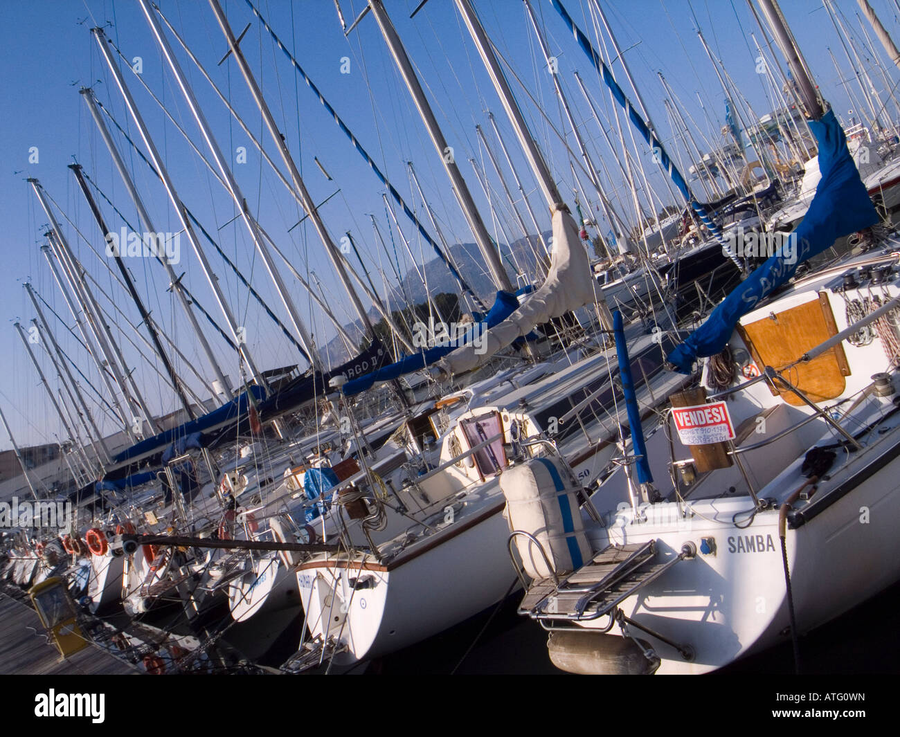 Sailing boats at La Cala Port Palermo Sicily Italy Stock Photo