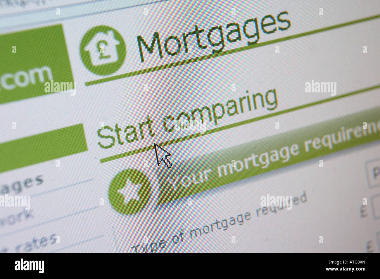 WEB SITE ON COMPUTER SCREEN SHOWING MORTGAGE PRICE COST COMPARISON Stock Photo