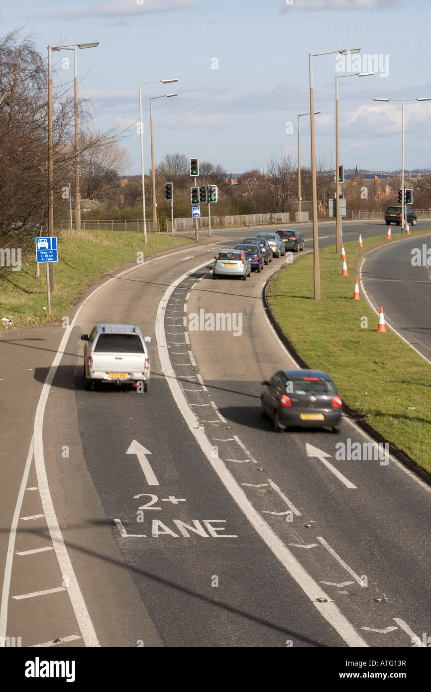 2+ Car Sharing Lane in Leeds on the A647 Stock Photo