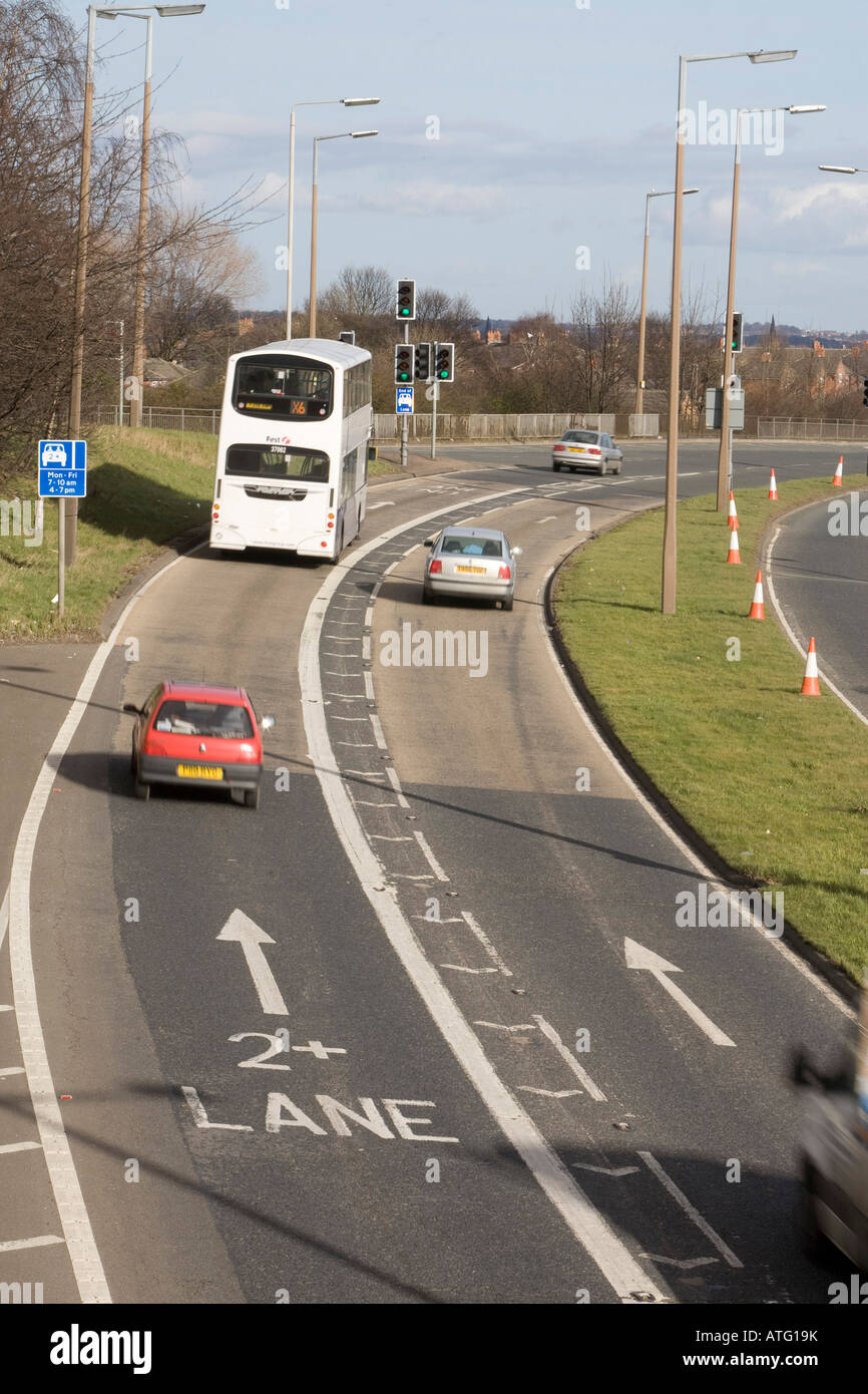 2+ Car Sharing Lane in Leeds on the A647 Stock Photo