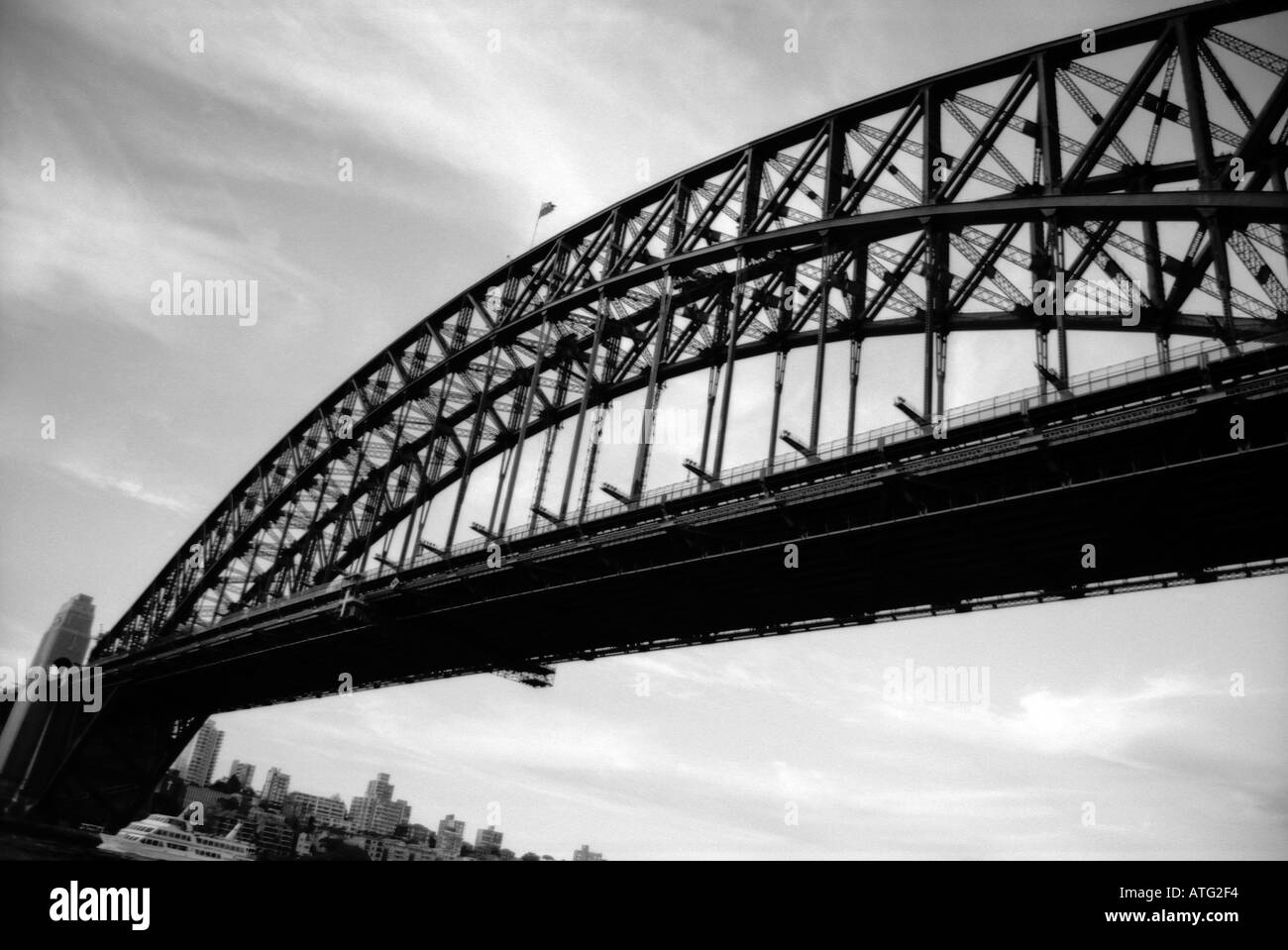 Sydney Harbour Bridge, black and white, bottom plan view Stock Photo