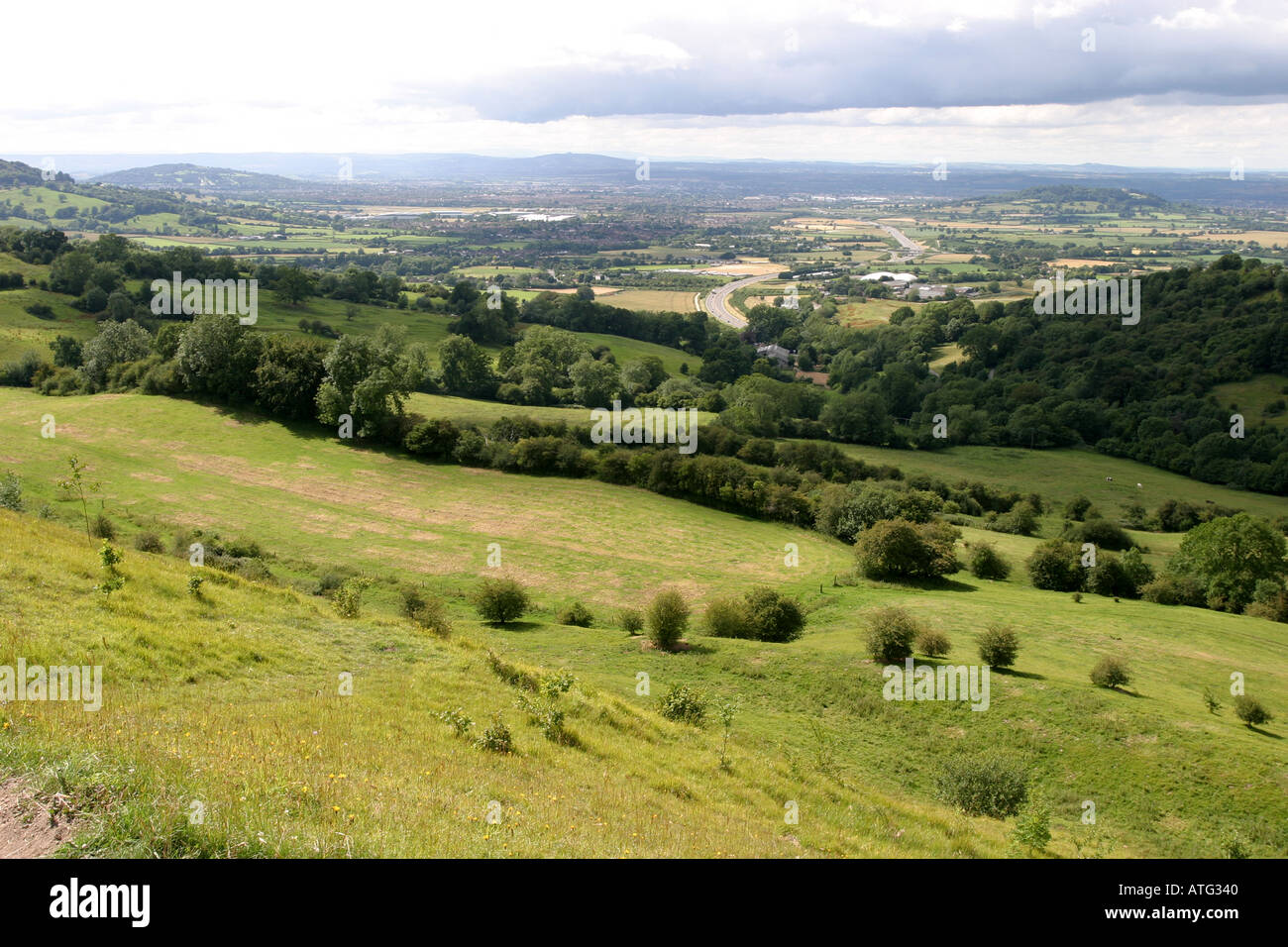 View from top of Birdlip Hill in Gloucestershire Stock Photo