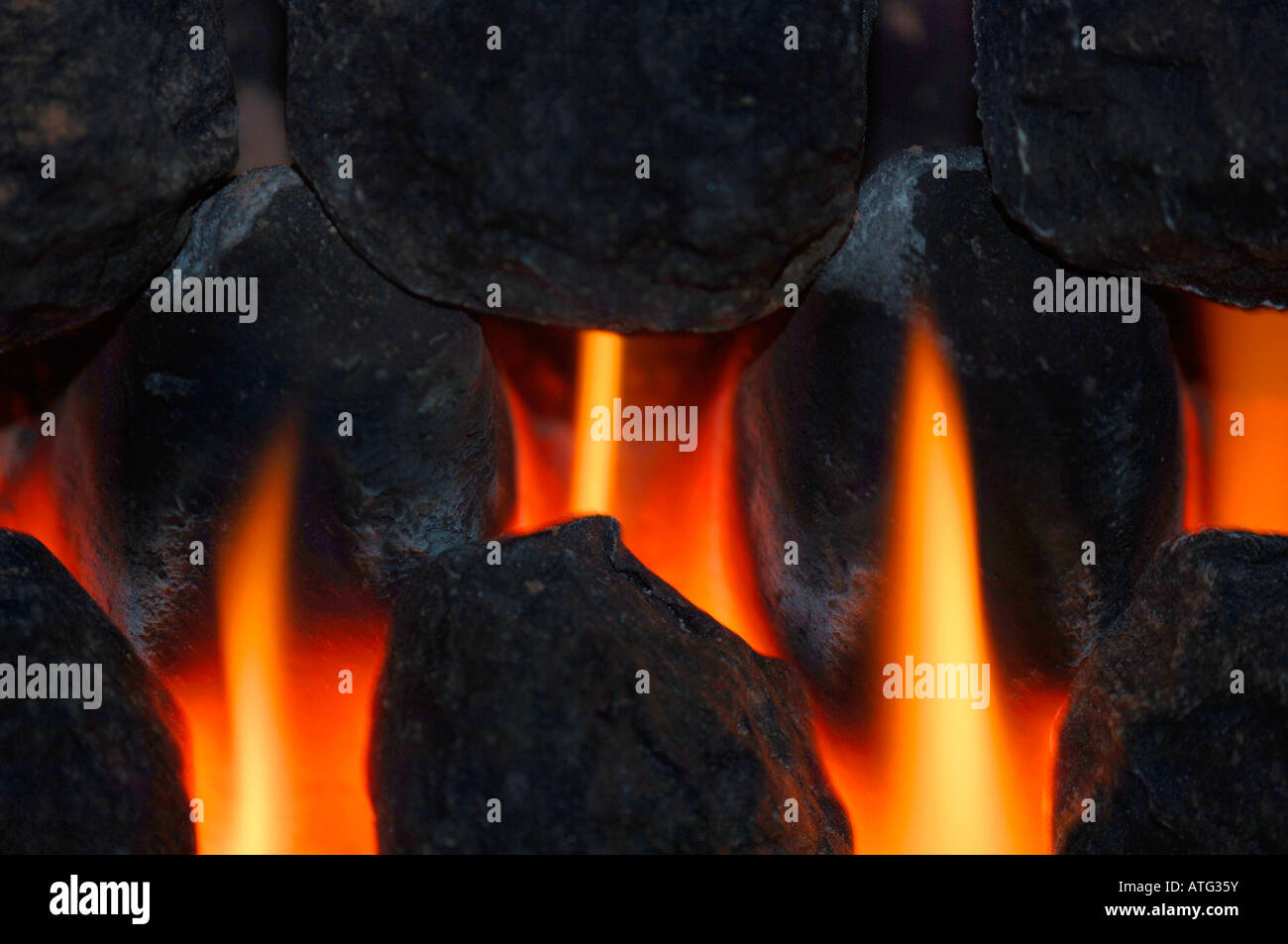 Closeup Of Gas Fire Flames & Artifical Coal Stock Photo - Alamy