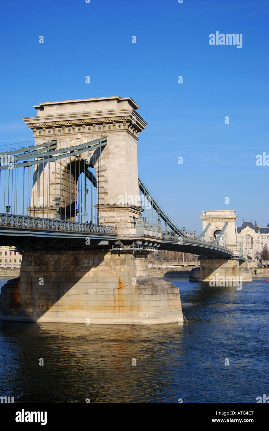 The 'Chain Bridge' over River Danube, Pest, Budapest, Republic of Hungary Stock Photo