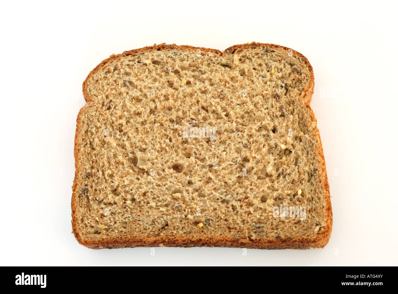 High fiber multi grain whole bread slice isolated on white Stock Photo