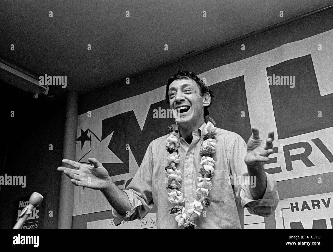Harvey Milk celebrates in his camera store his election as a San