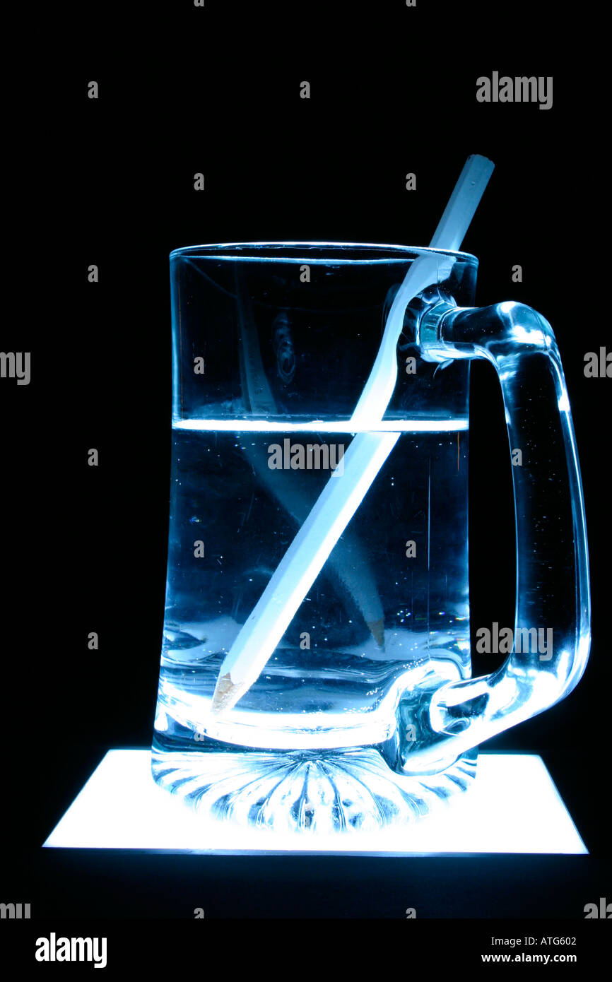 Diffraction pencil in glass water hires stock photography and images