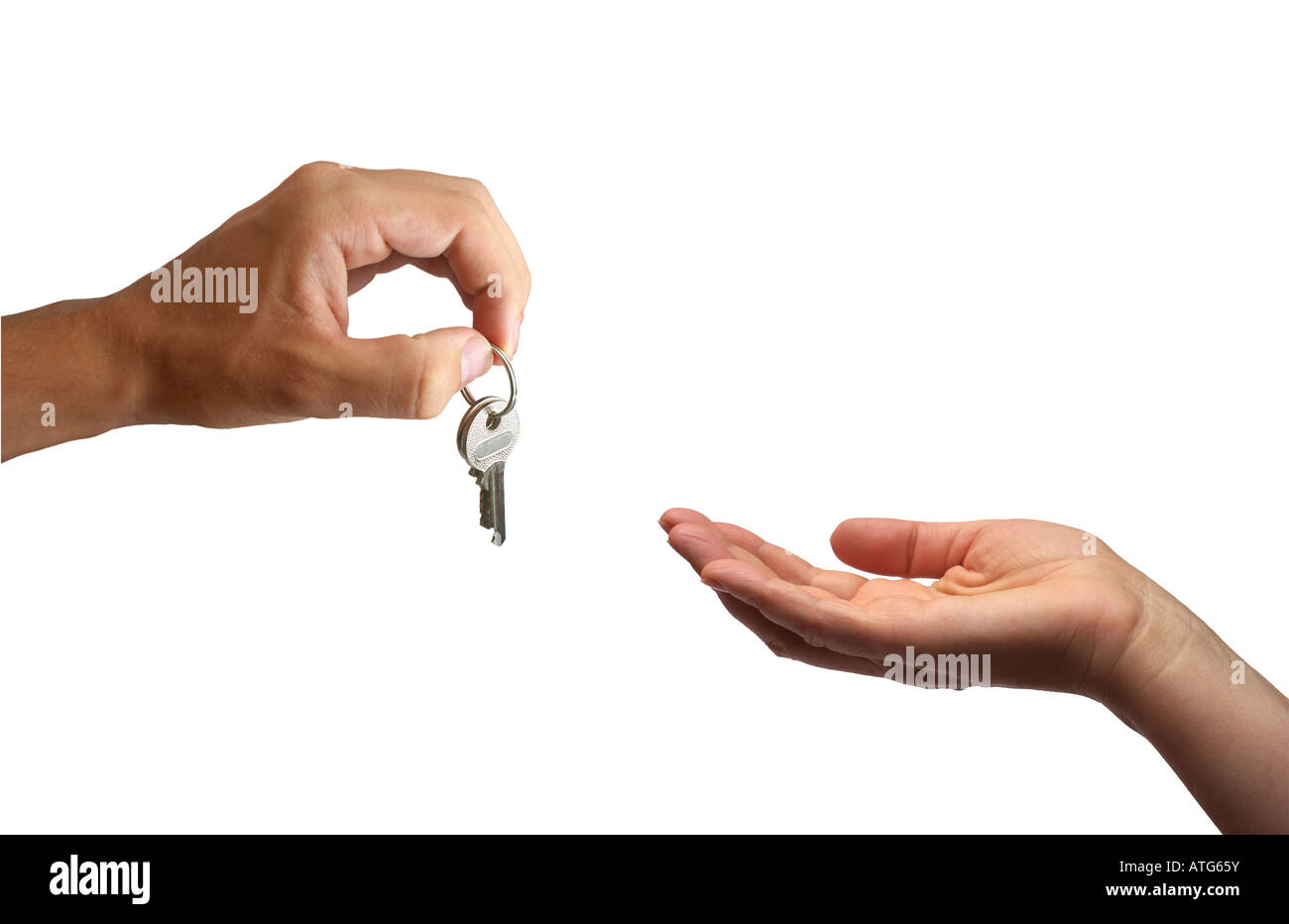 Handing over the keys Isolated on white background Stock Photo Alamy