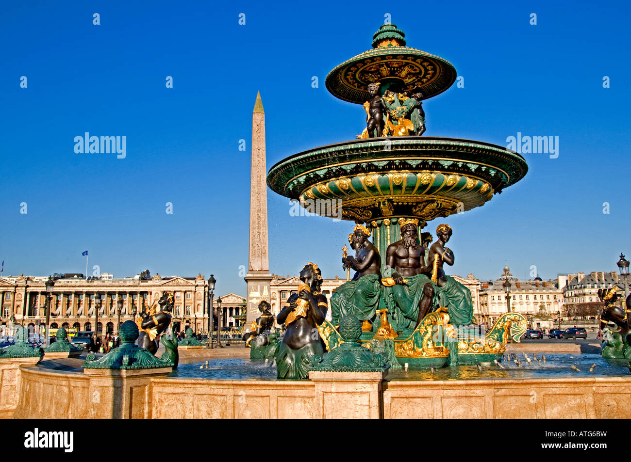 Fountain in the Place de la Concorde Paris France Stock Photo