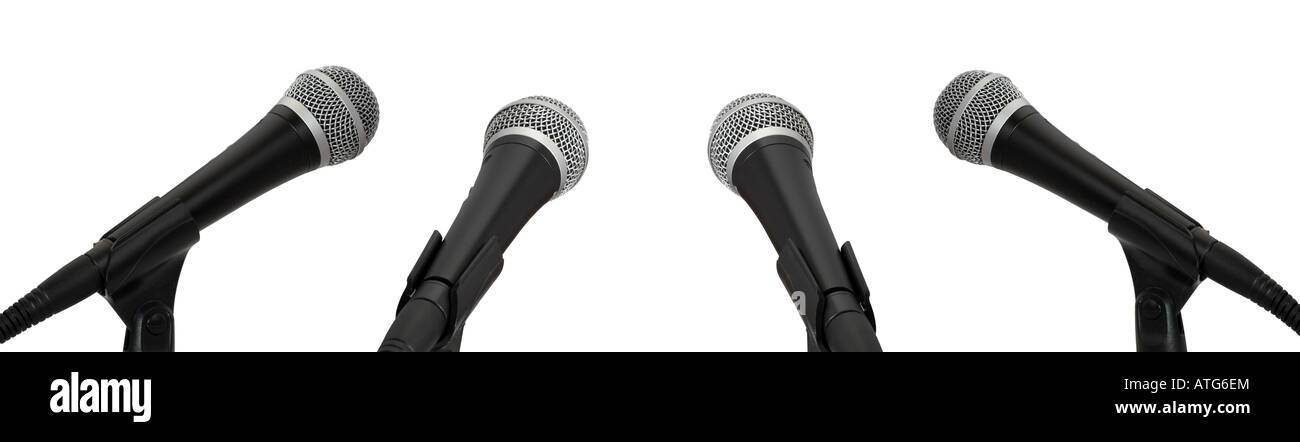 Press conference Microphones isolated on white background Stock Photo -  Alamy