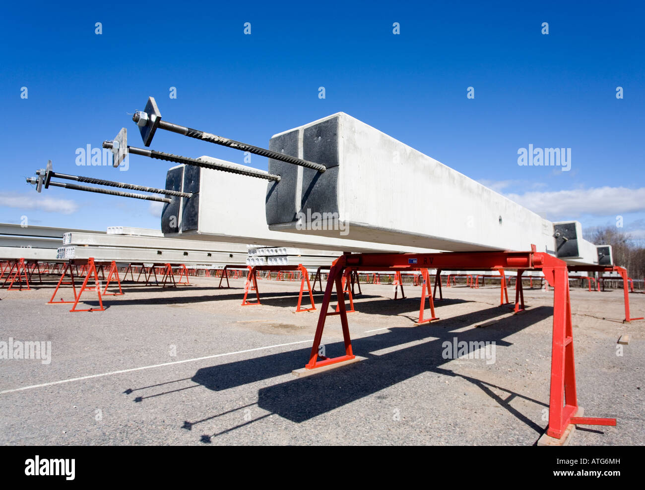 Inventory of prefabricated concrete girders used as construction elements , Finland Stock Photo