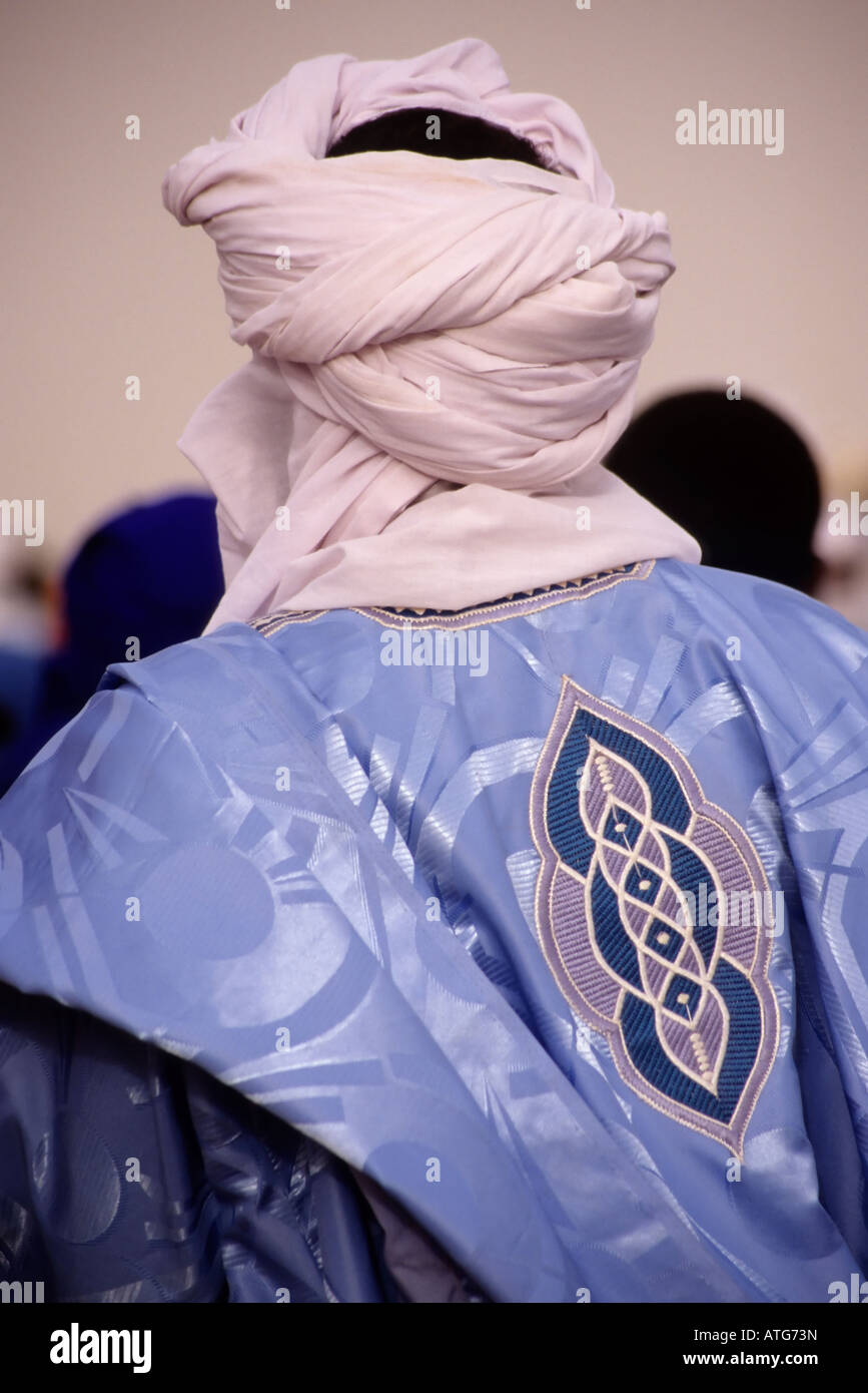 In-Gall, near Agadez, Niger. Tuareg Man, Embroidered Boubou, Turban Stock Photo