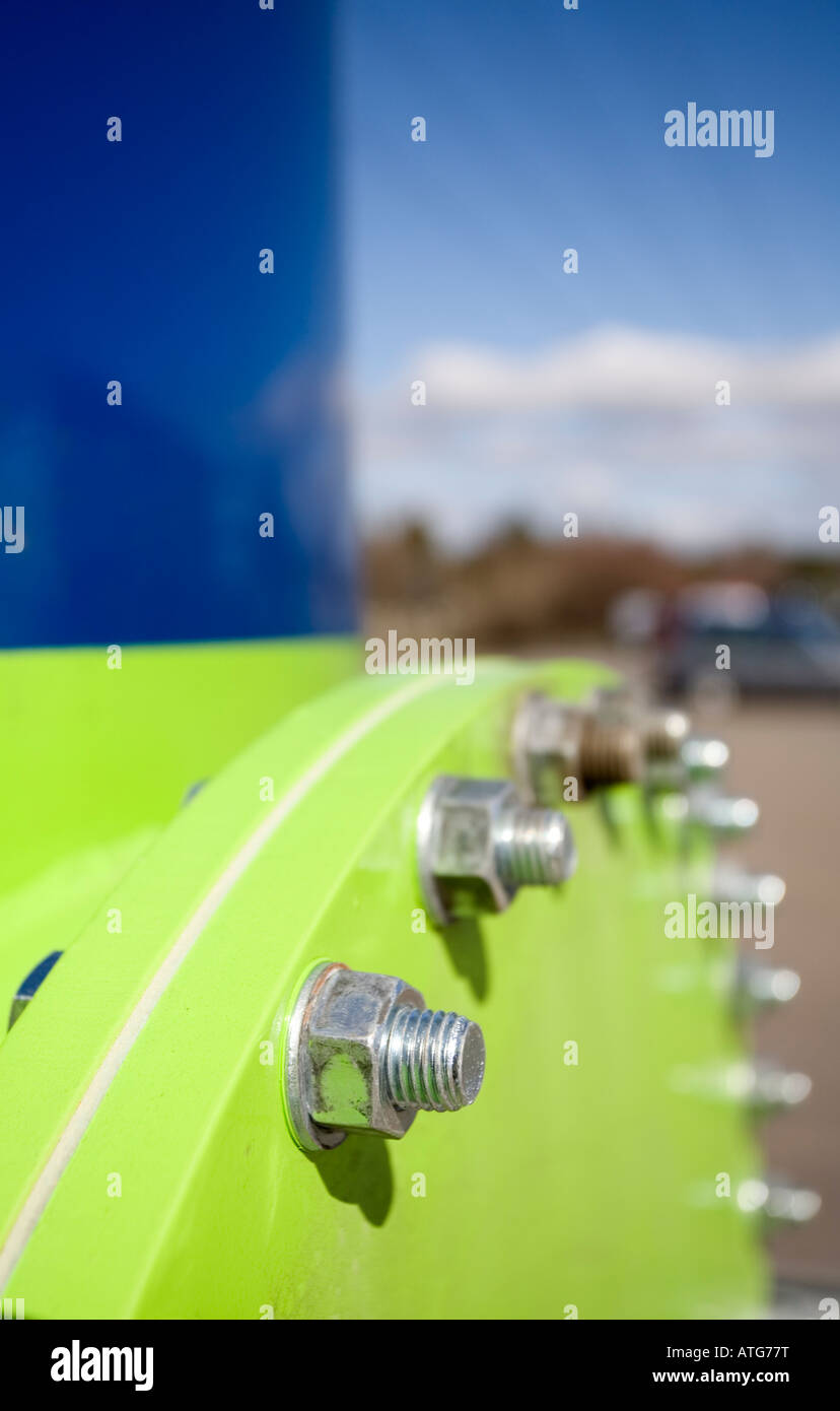 Closeup of bolting in a tightly sealed natural gas container lid Stock