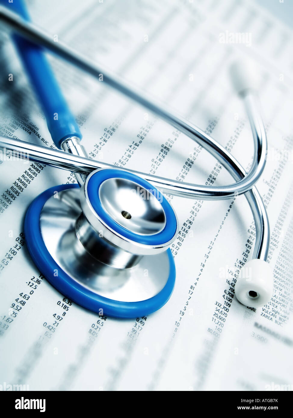 Stethoscope on a printed sheet of paper stock photo alamy