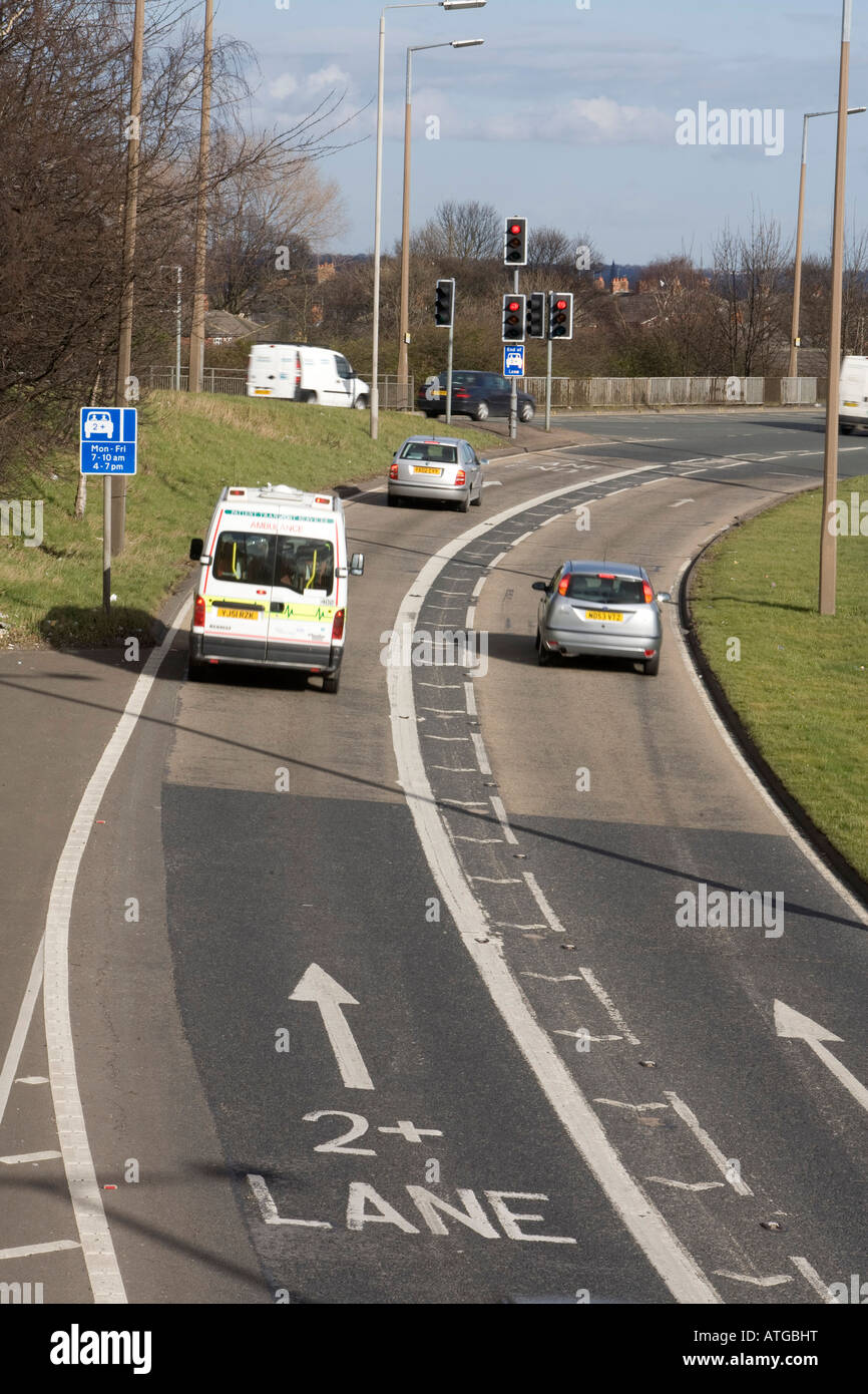 2+ Car Sharing Lane in Leeds on the A647 Stock Photo