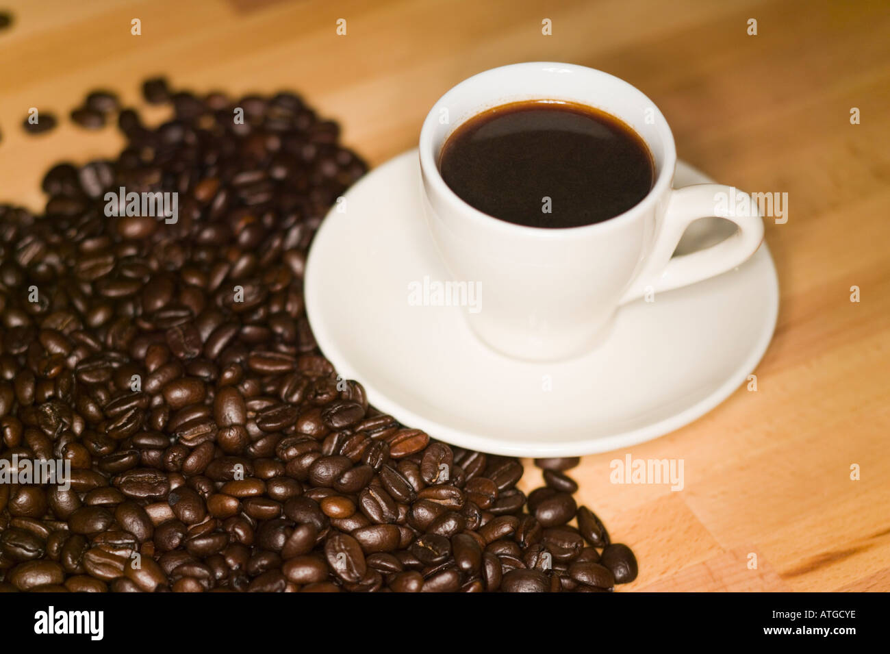 Espresso Coffee and Unground Coffee Beans Stock Photo Alamy