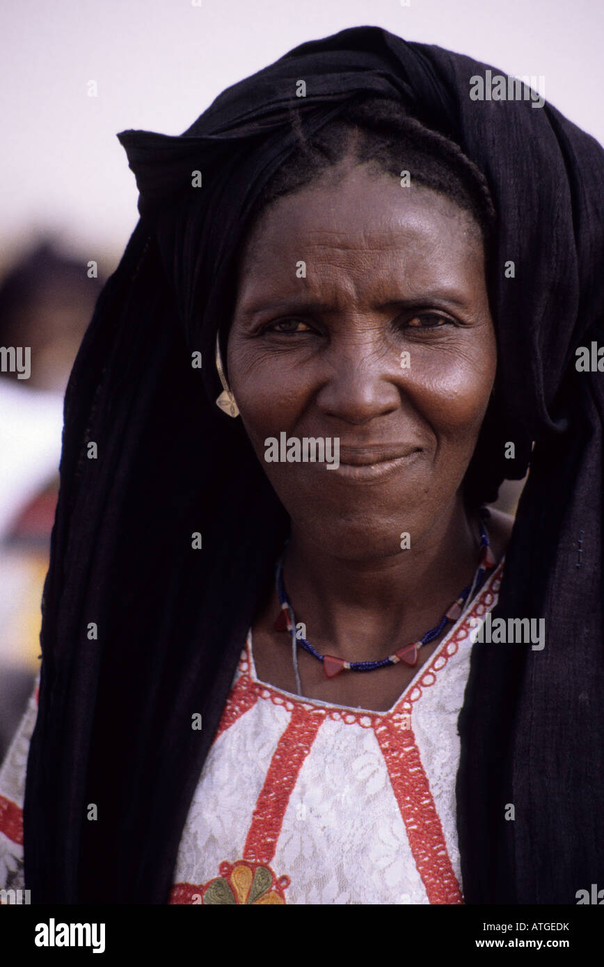 In-Gall, near Agadez, Niger. Tuareg Woman Dressed to attend a Wedding Stock Photo