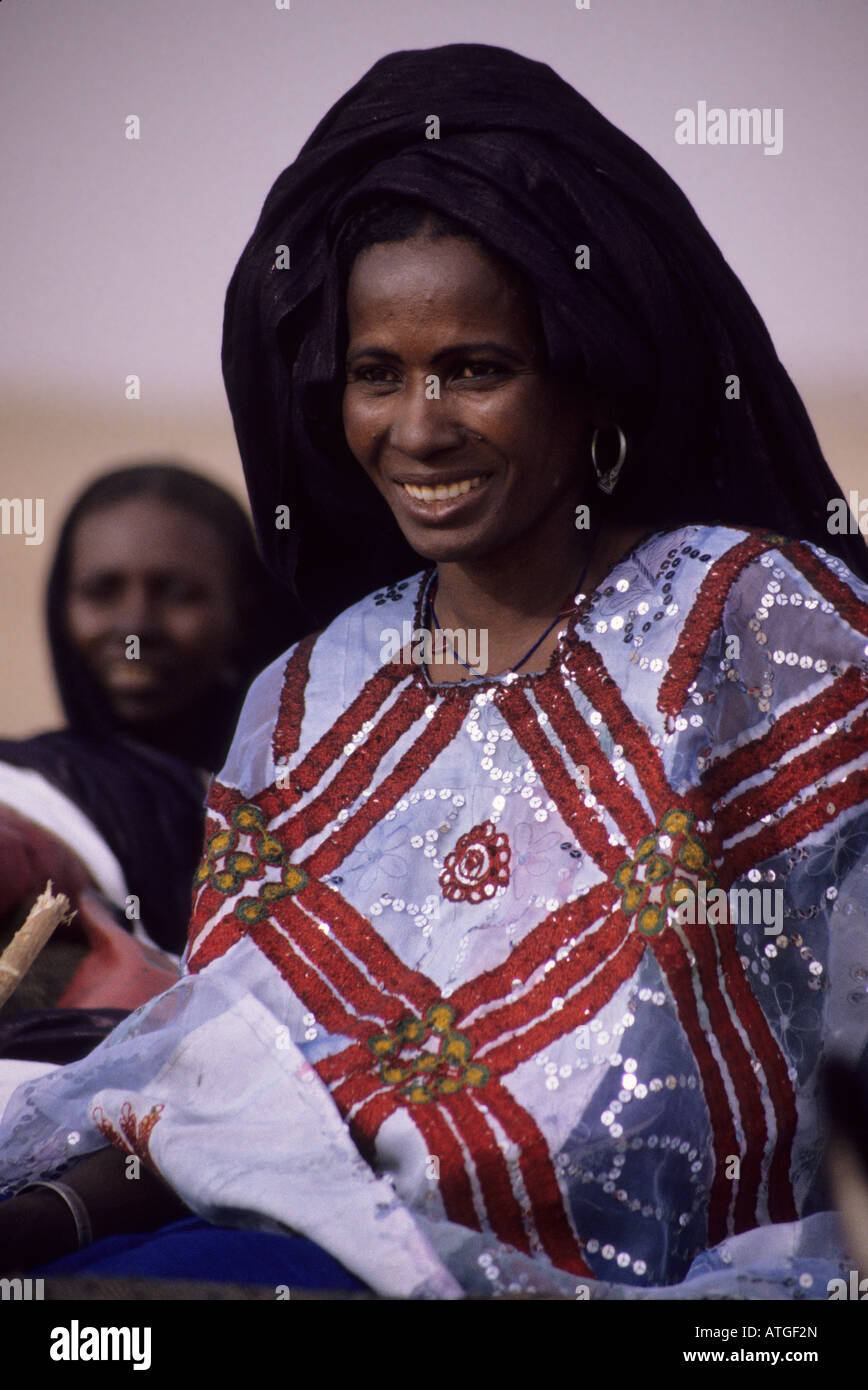 In-Gall near Agadez, Niger. Tuareg Woman Dressed to attend a Wedding Stock Photo