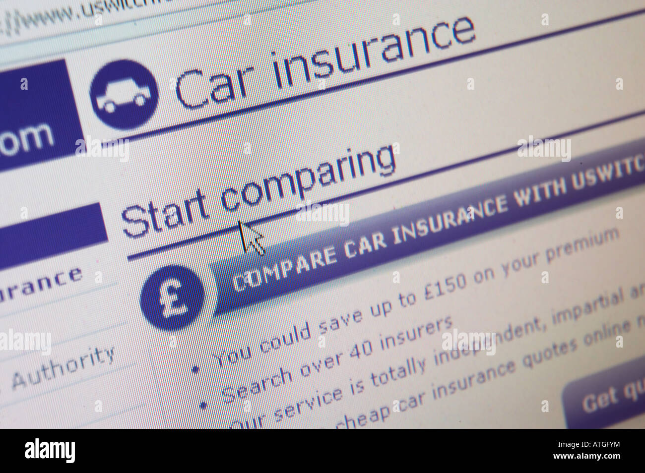 WEB SITE ON COMPUTER SCREEN SHOWING CAR INSURANCE PRICE COST COMPARISON Stock Photo