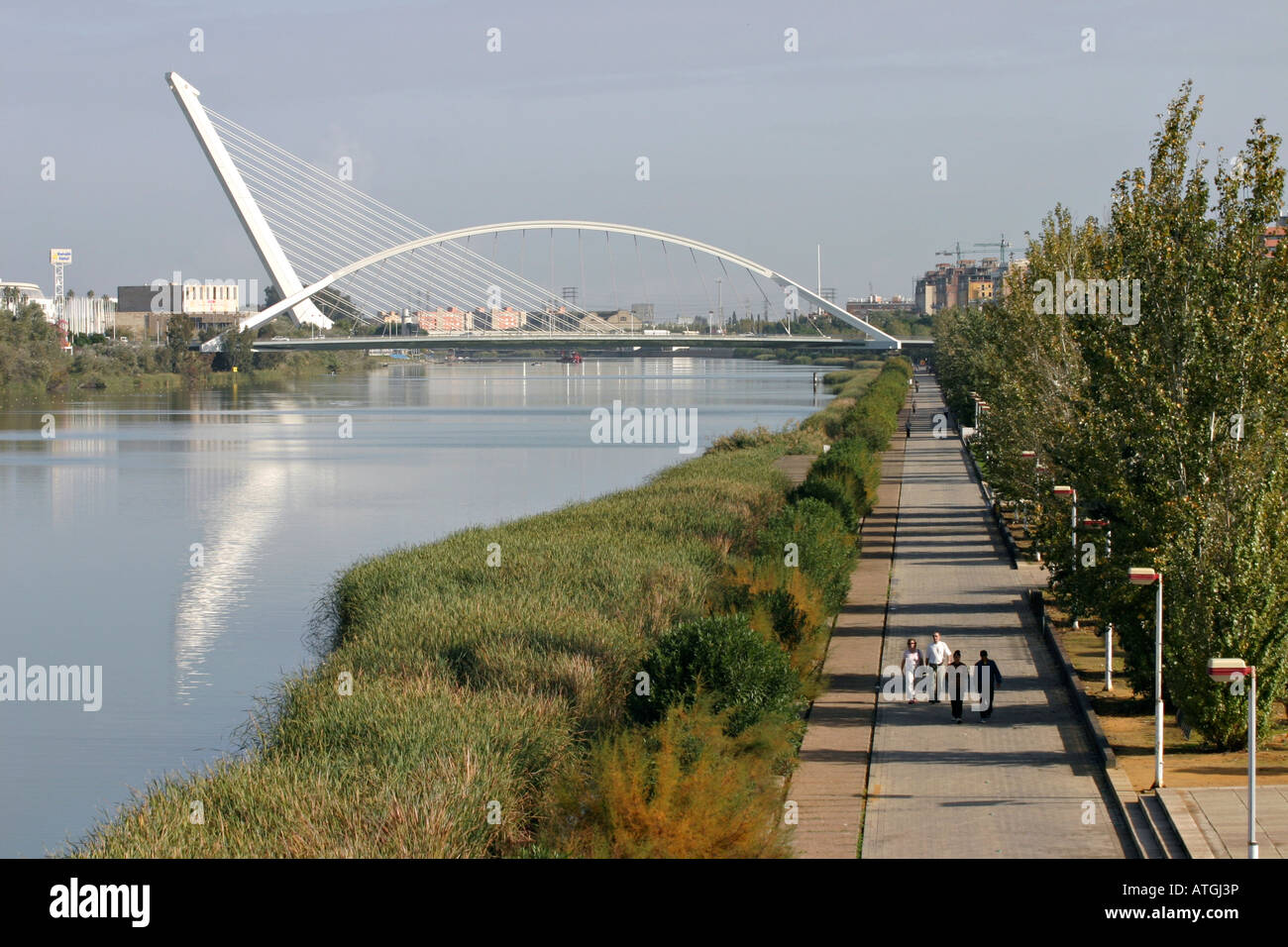 Seville Bridges. Two modern bridges over the Meandro San Jeronimo River join to make a sculptural form Stock Photo