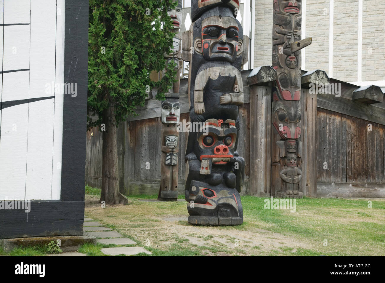 Thunderbird totem pole park victoria british columbia canada stock