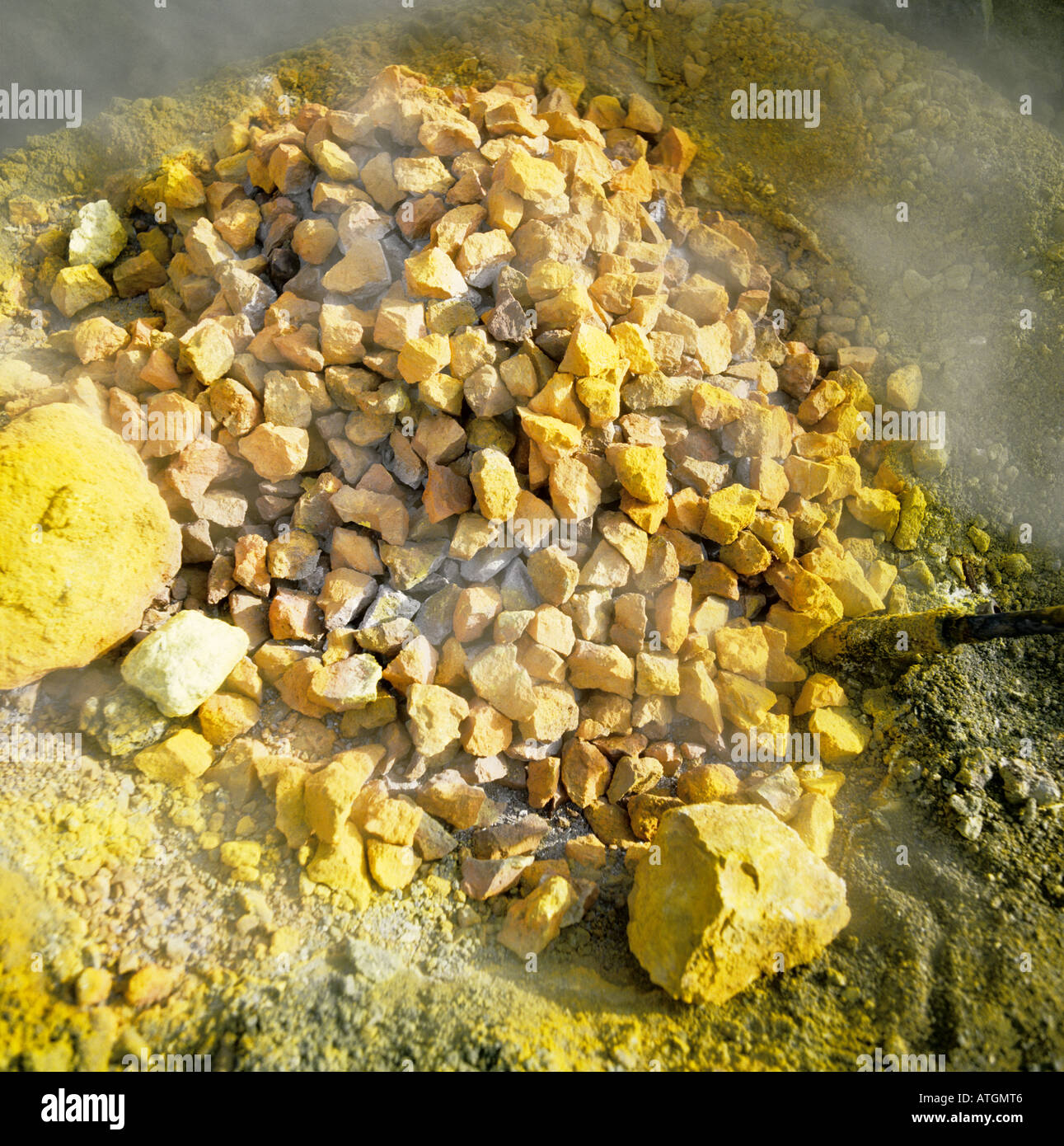 Hot sulphurous rocks on the crust of the crater at Solfatara Naples Italy EU Stock Photo