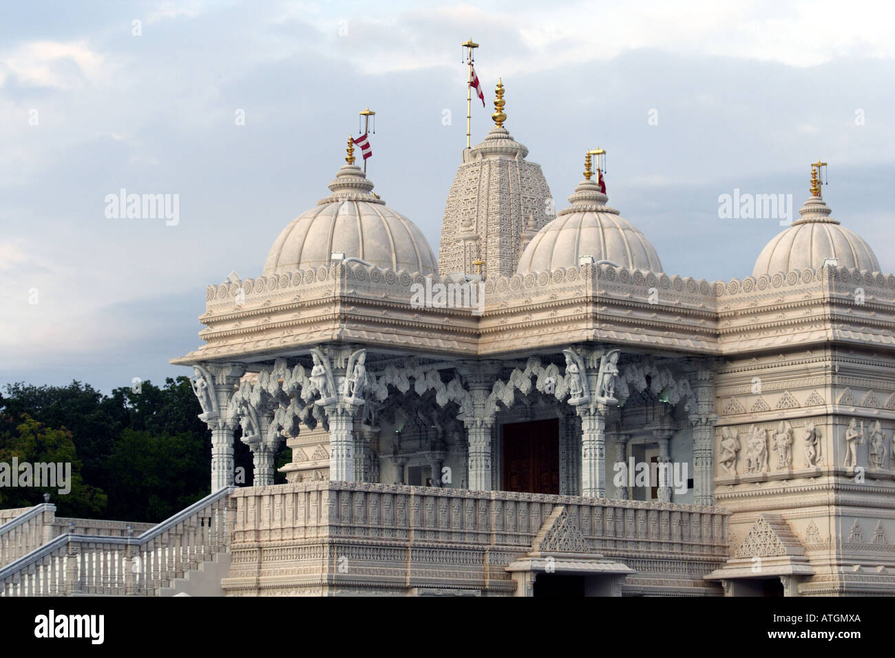 Indian Temple. Illinois. BAPS Shree Swaminarayan Mandir Stock Photo