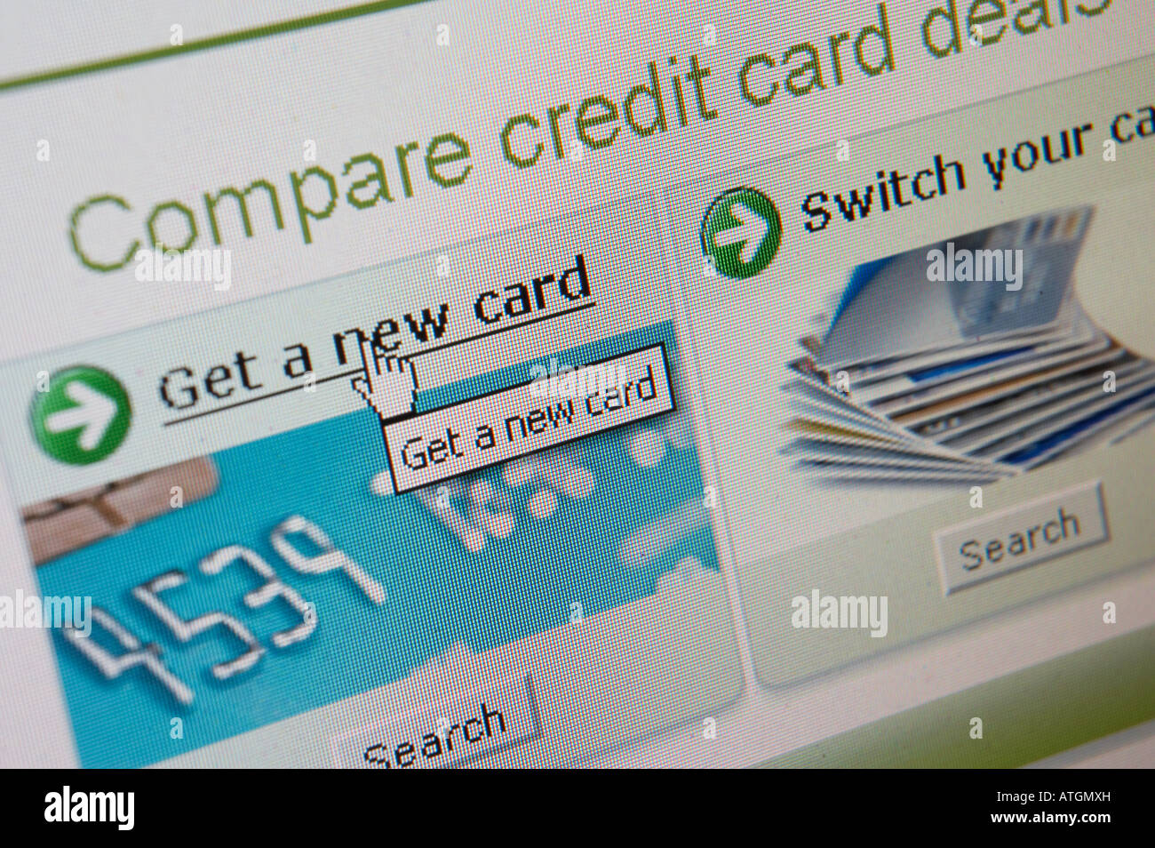 WEB SITE ON COMPUTER SCREEN SHOWING CREDIT CARD COMPARISON Stock Photo