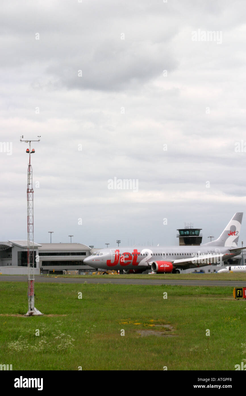 Jet2 passenger jet landing at Leeds Bradford Airport Stock Photo Alamy