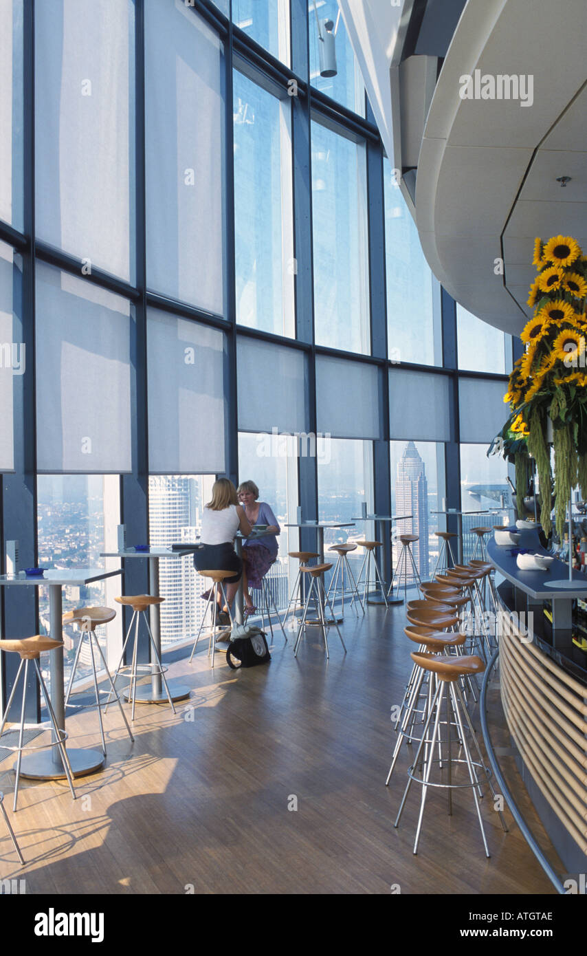 Restaurant at top of the skyscraper Maintower at Frankfurt Hesse Germany Stock Photo