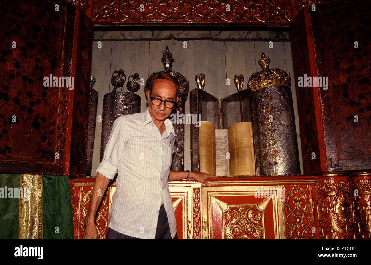 Torah Ark closet which contains the Jewish Torah scrolls inside Paradesi synagogue in Kochi city also known as Cochin in Kerala state South India Stock Photo