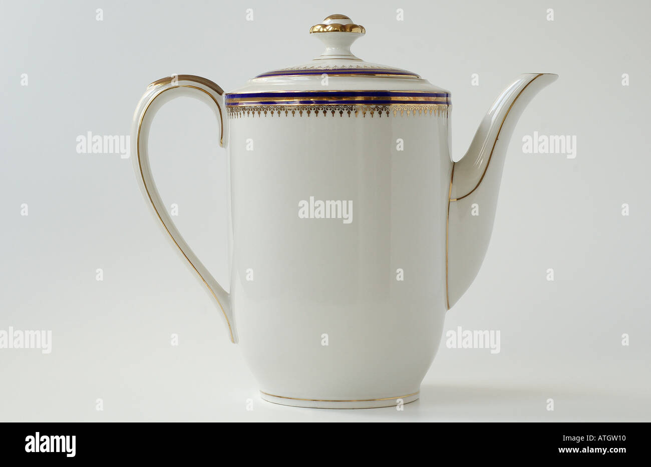 Decorated white porcelain tea pot Stock Photo
