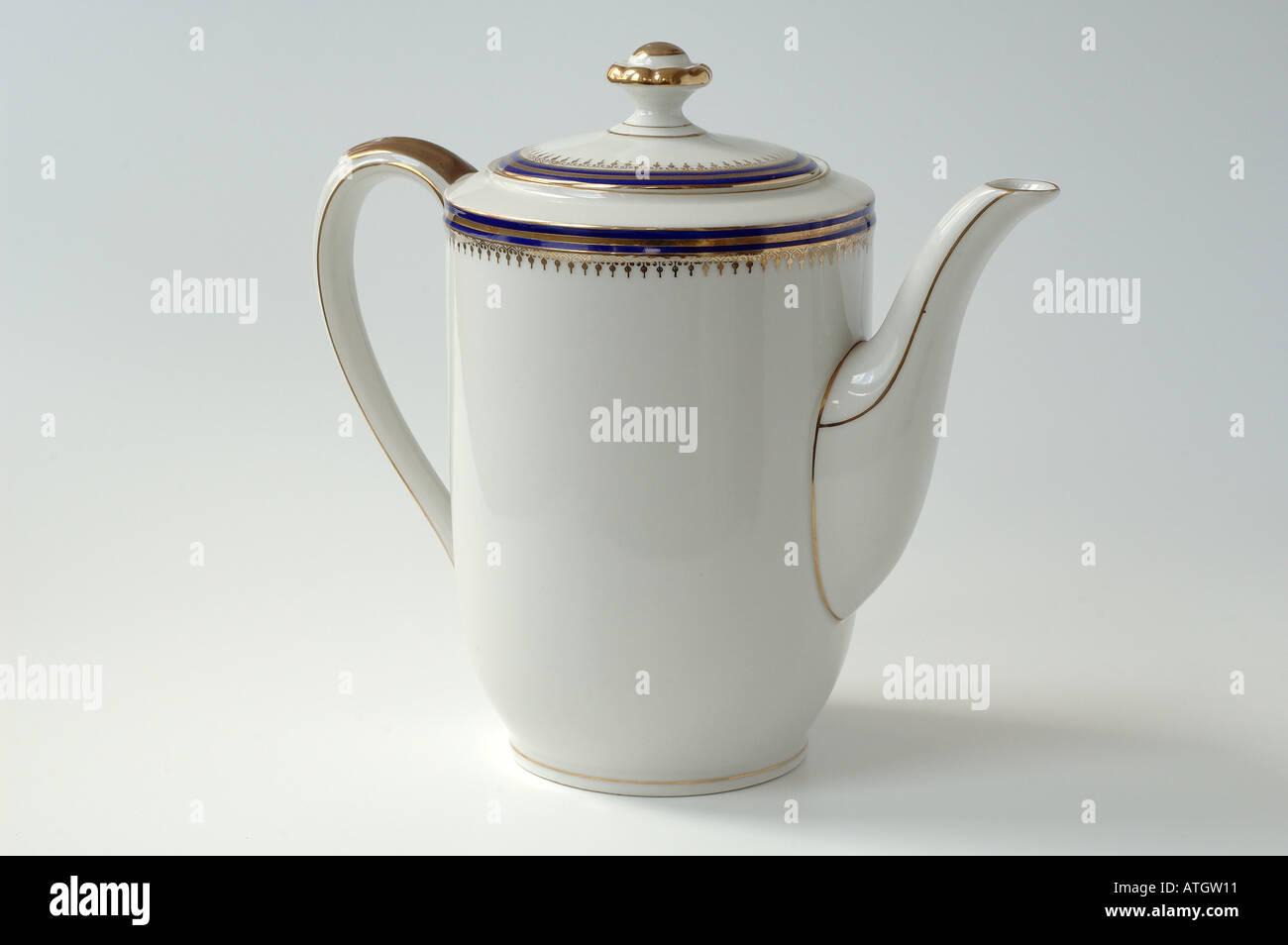 Decorated white porcelain tea pot Stock Photo