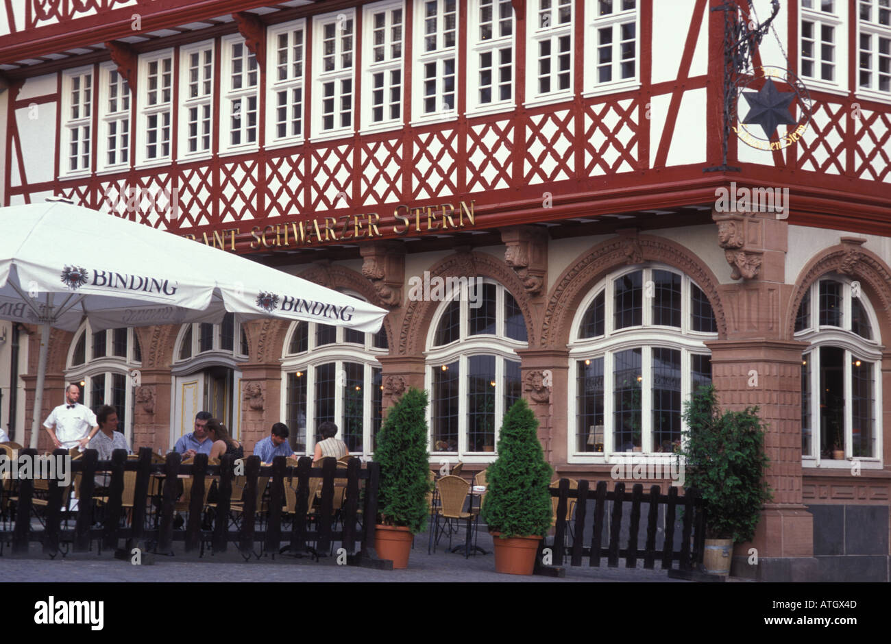 Restaurant Schwarzer Stern at the Roemerberg Square Frankfurt Hesse Germany Stock Photo
