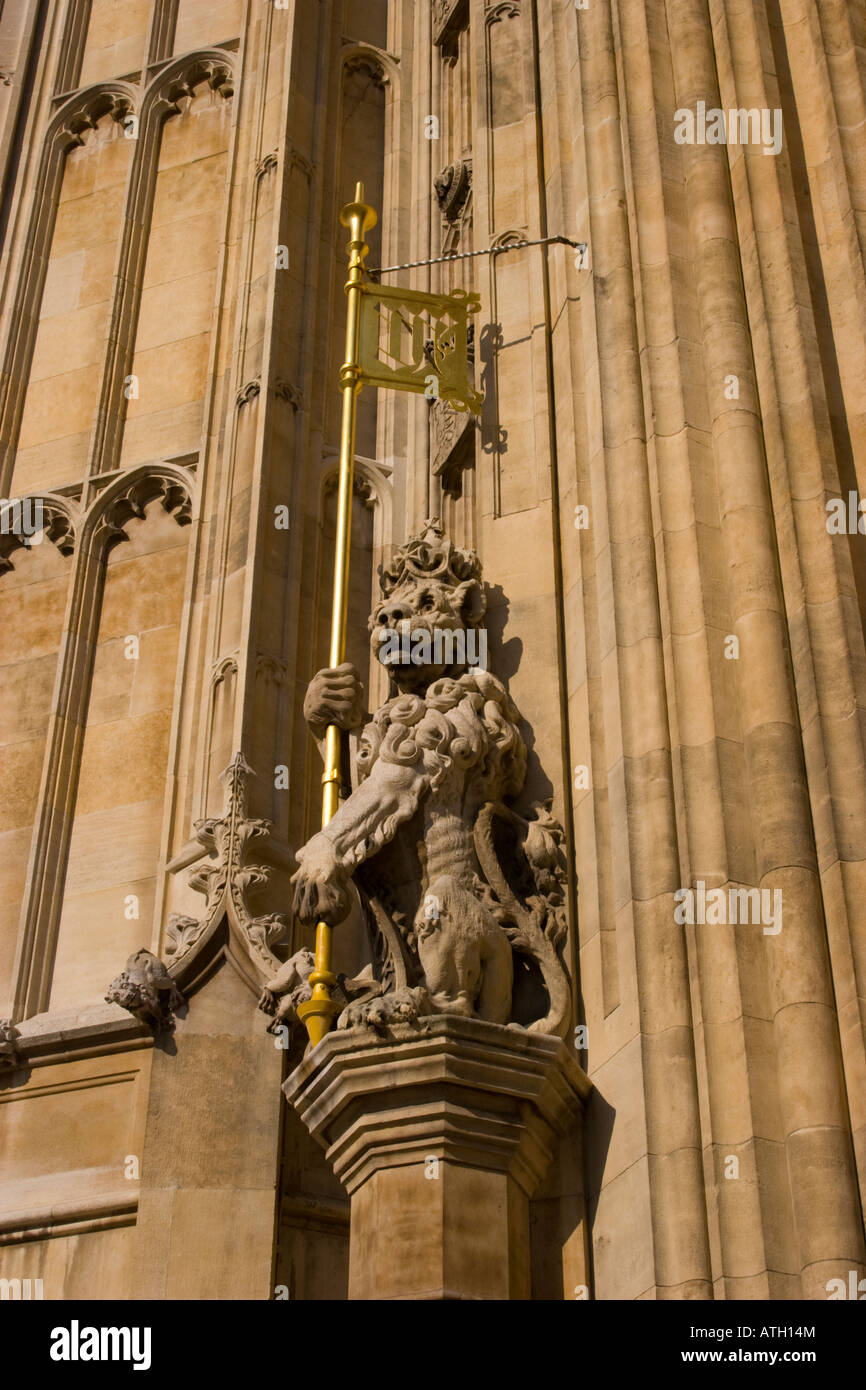 Decorative stone carving on the Houses of Parliament in Westminster London Stock Photo