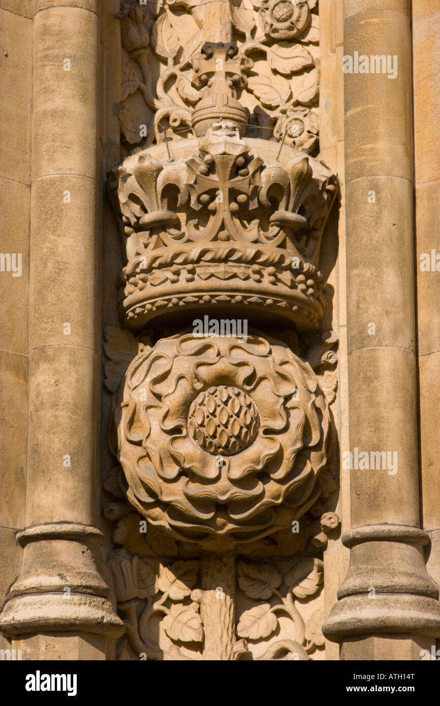 Decorative stone carving on the Houses of Parliament in Westminster London Stock Photo