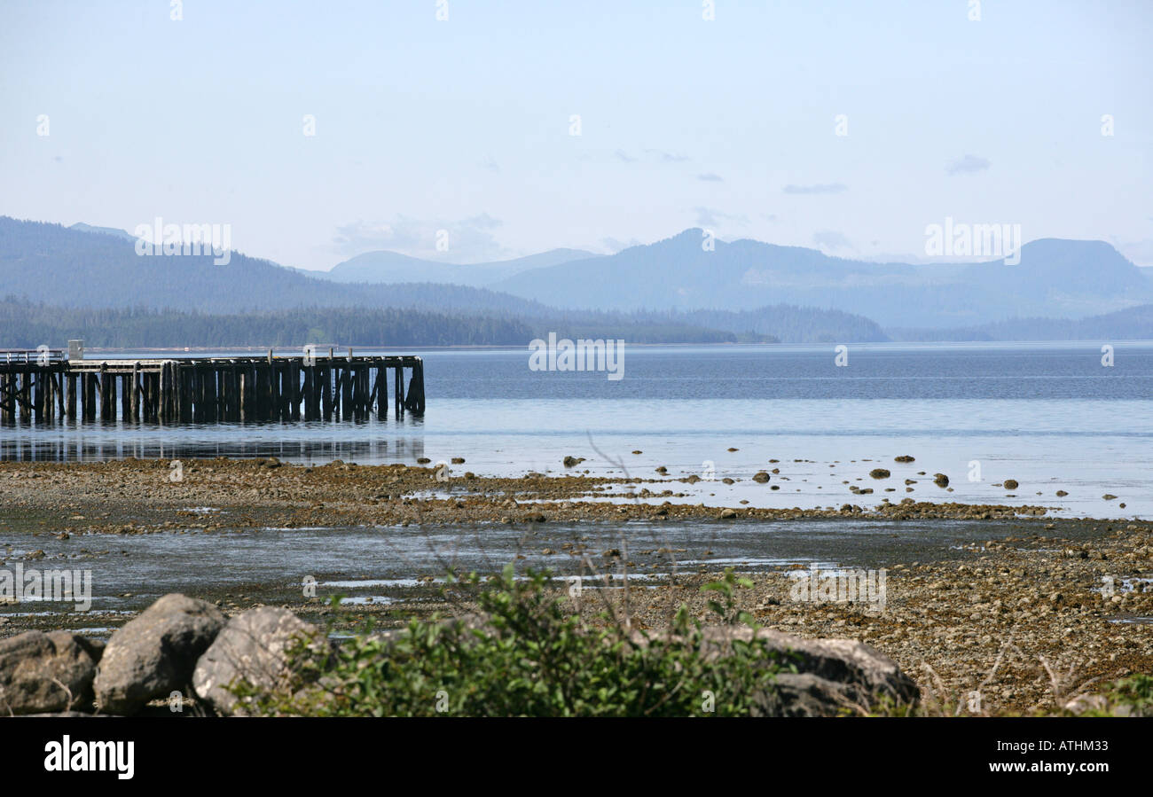 Abandoned Dock in Port Clements, the Queen Charlotte Islands (Haida Gwaii), Canada Stock Photo