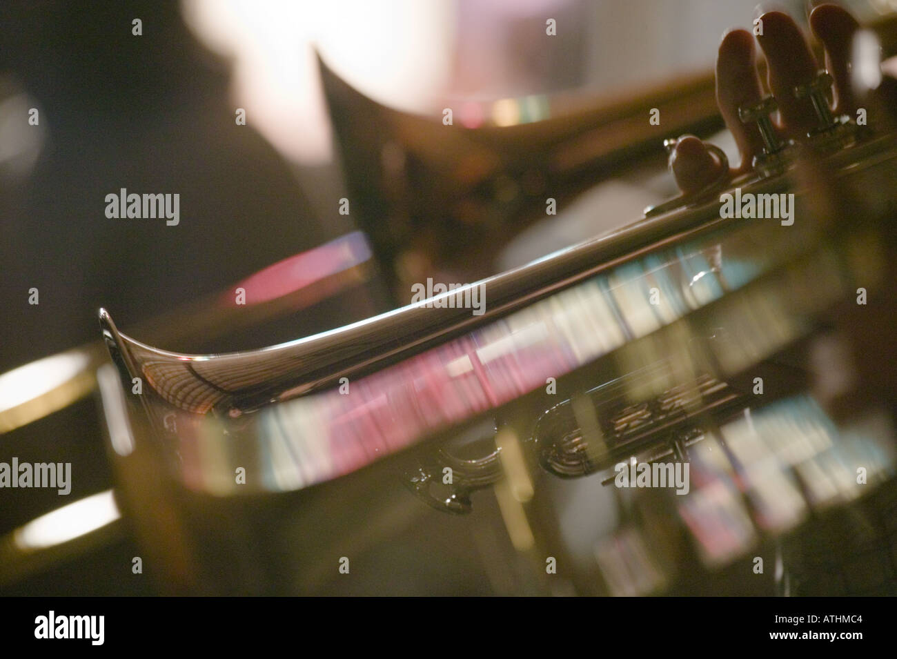 Trumpet and trombone being played in concert Stock Photo Alamy