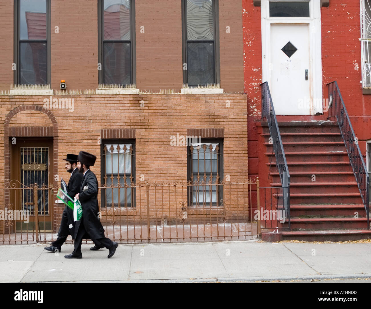 Hasidic men with lulavim last day of Sukkoth Williamsburg Brooklyn NYC New York Stock Photo