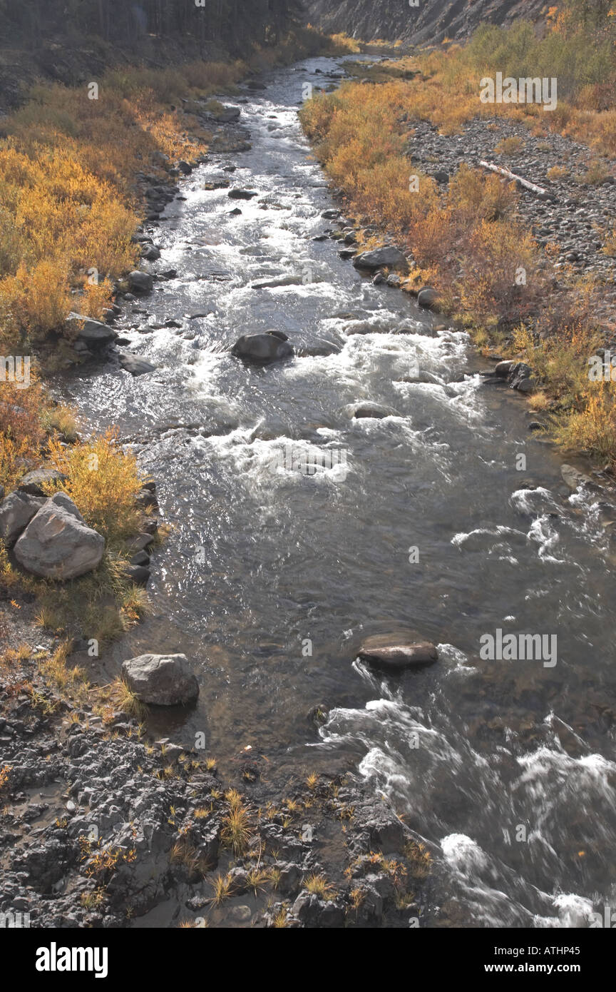 A river in the Plumas National Forest, California in the fall Stock