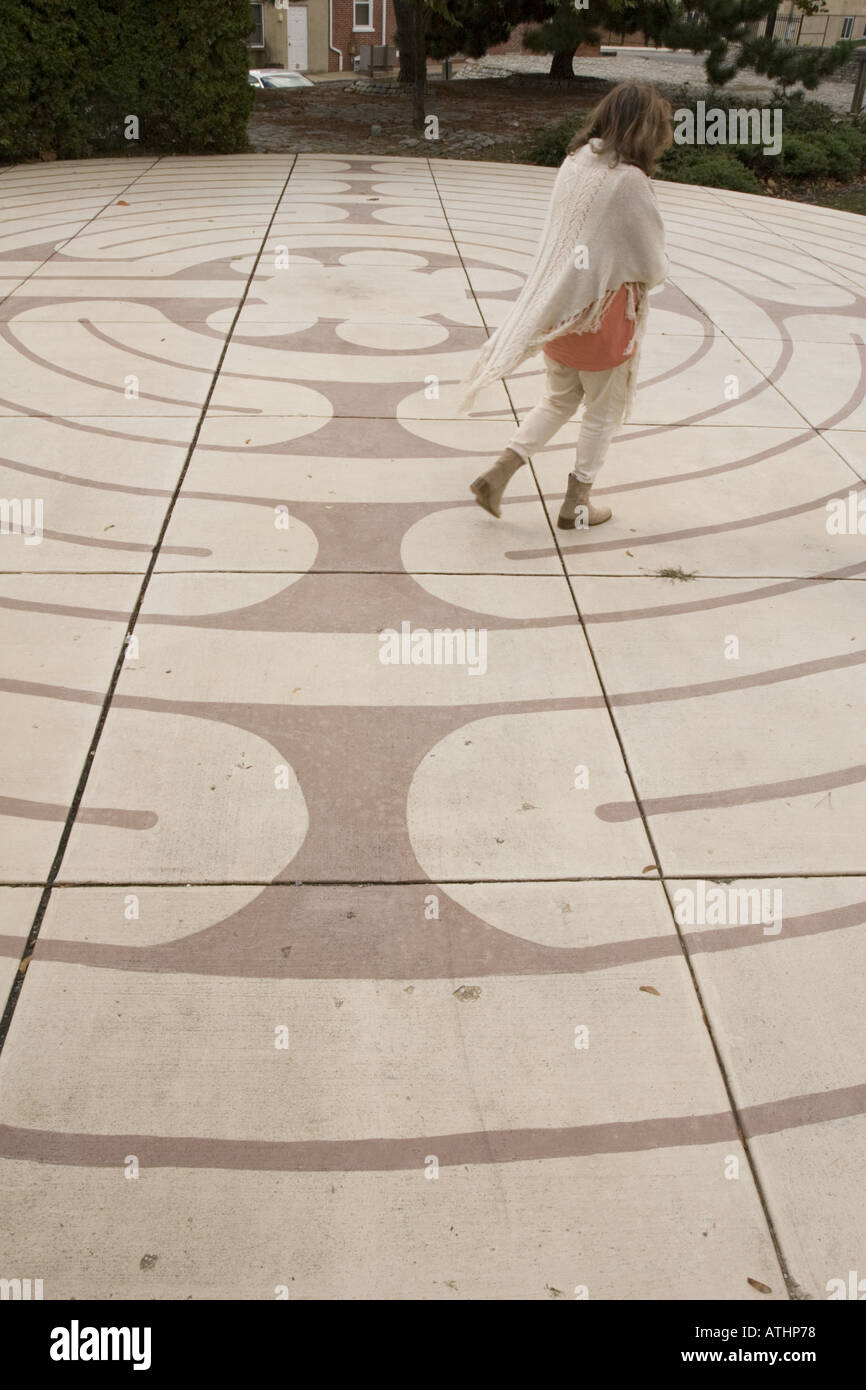 Woman walking labyrinth Christina Landing Wilmington Delaware Stock Photo