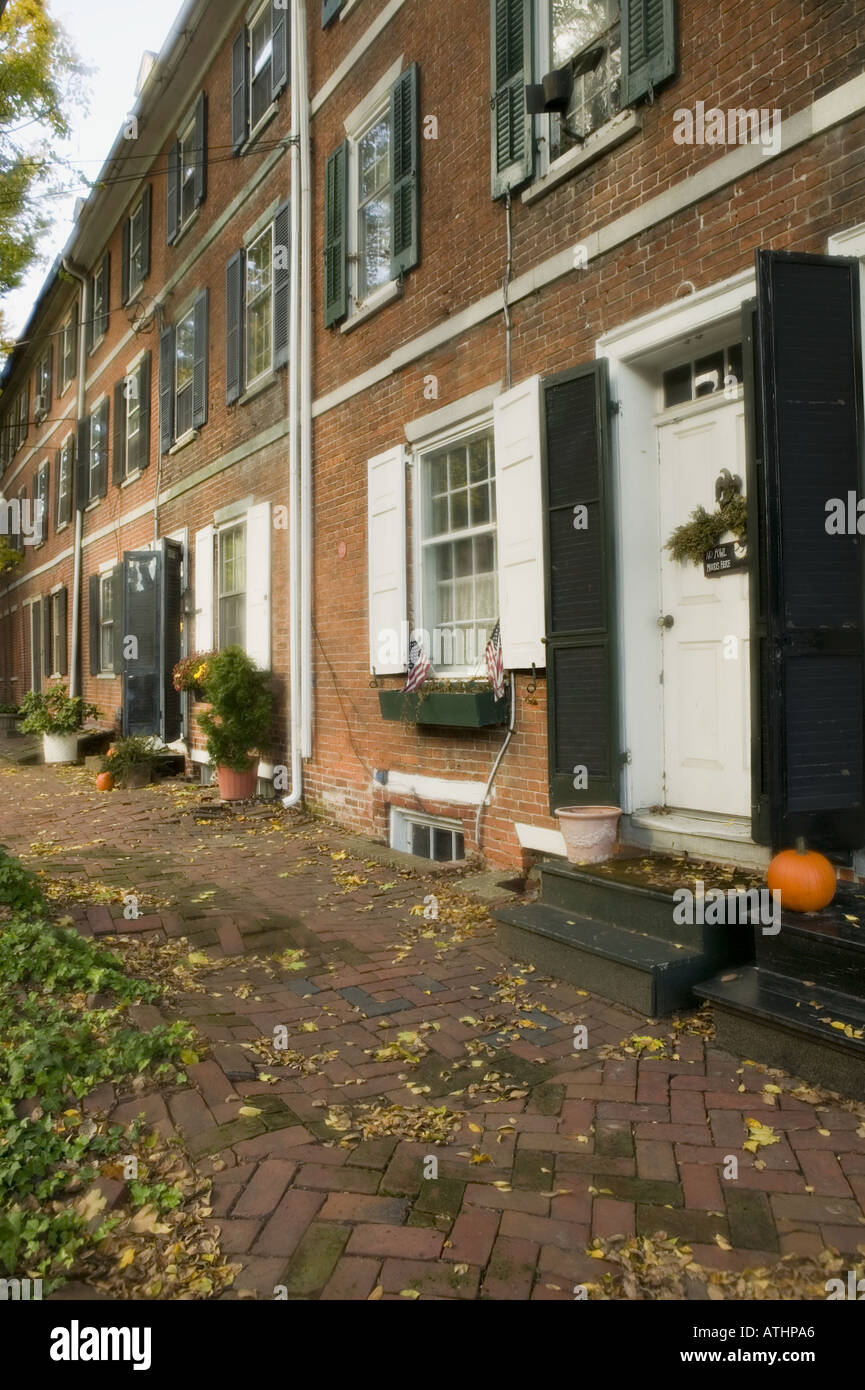 Colonial brick homes and shutters of historic New Castle Delaware Stock