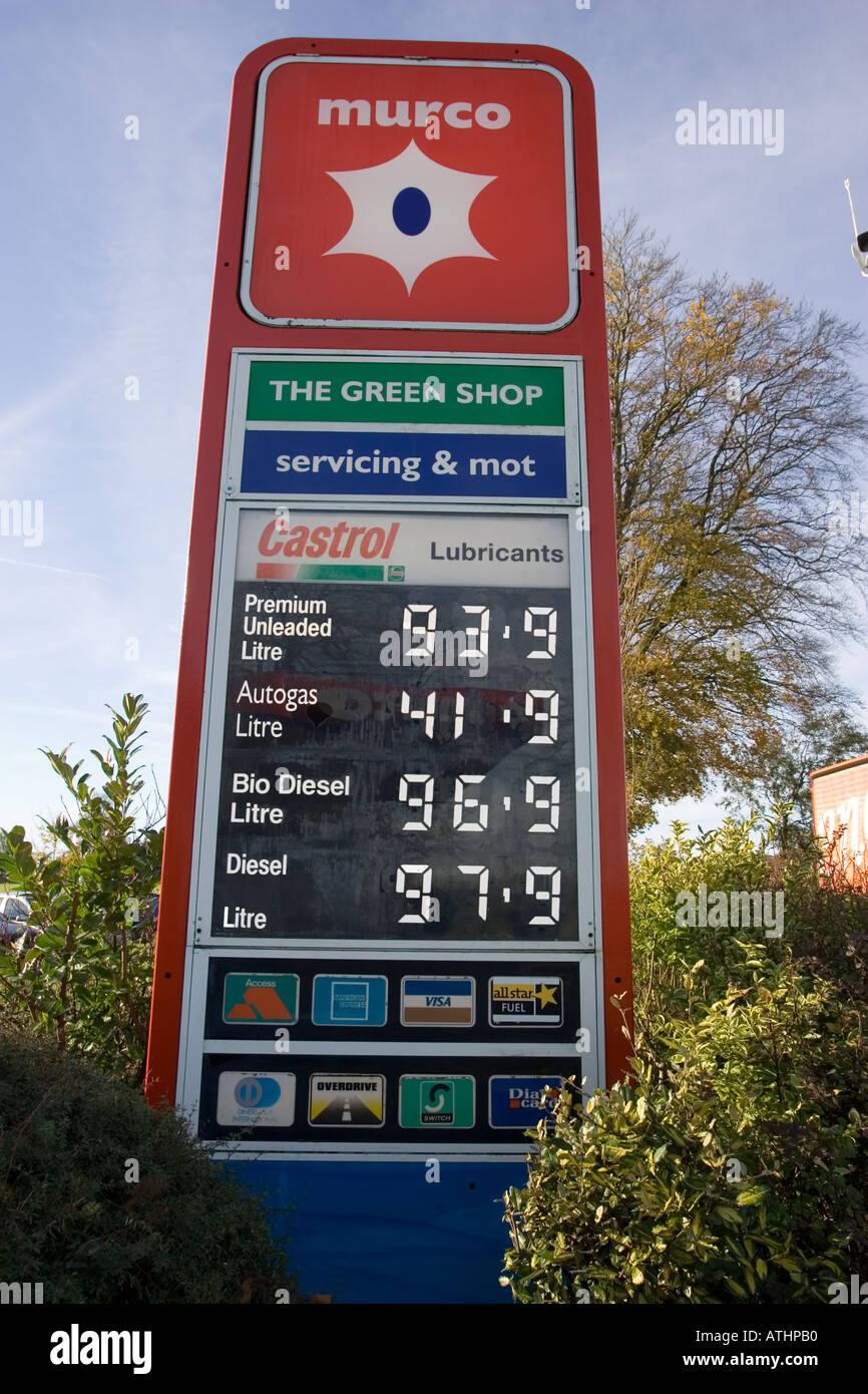 Global diesel containing 5 biodiesel for sale at Green Shop Bisley Gloucestershire UK Stock Photo