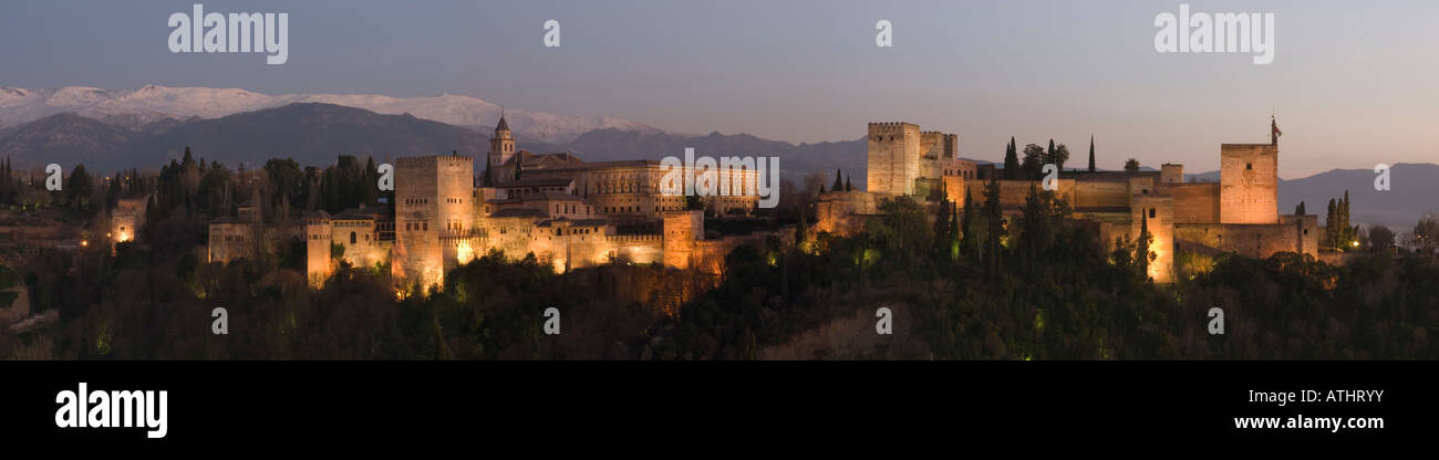 panoramic view of the Alhambra at sunset Stock Photo