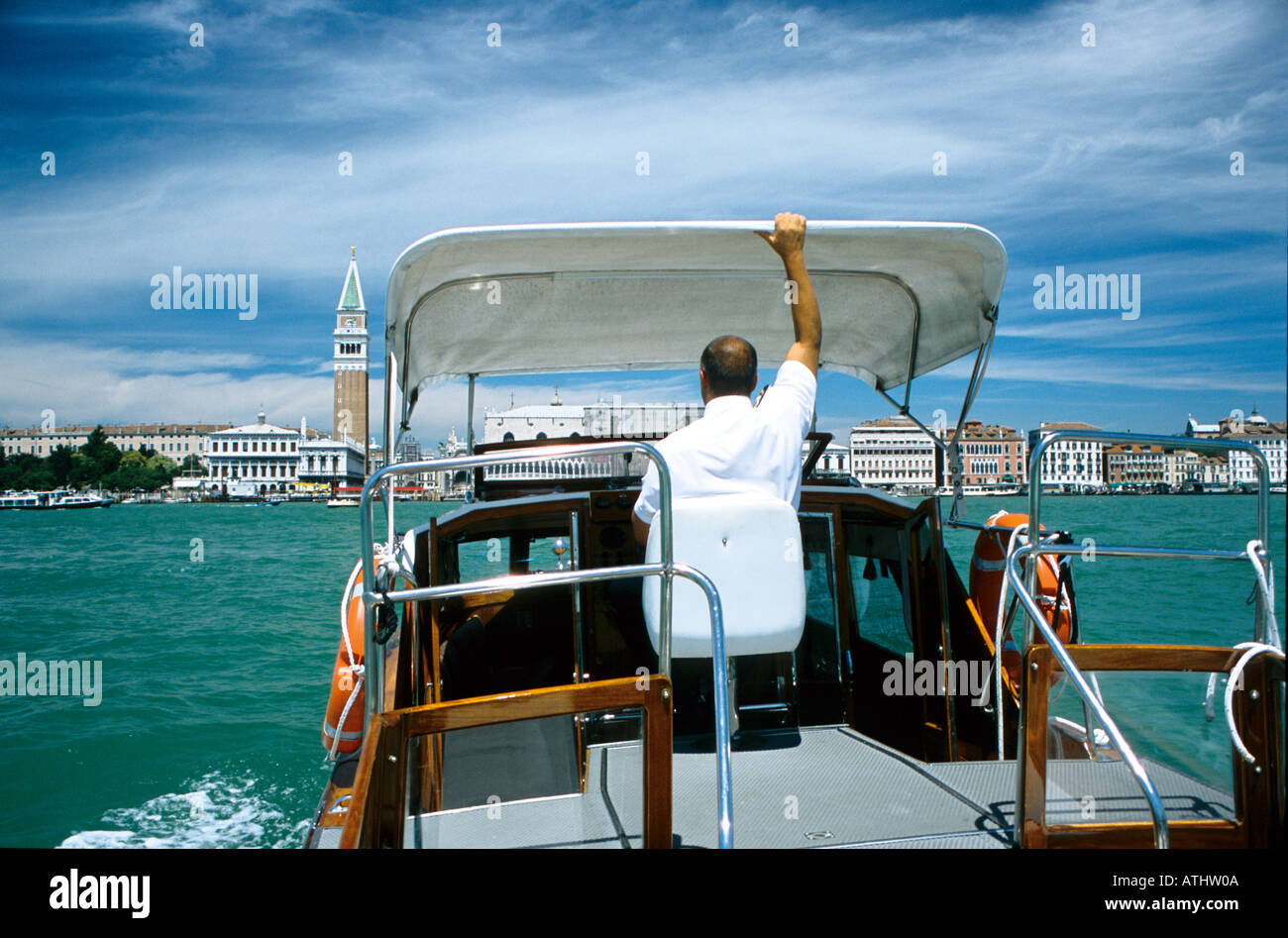 The Cipriani Launch in Venice en route to San Marco. Stock Photo