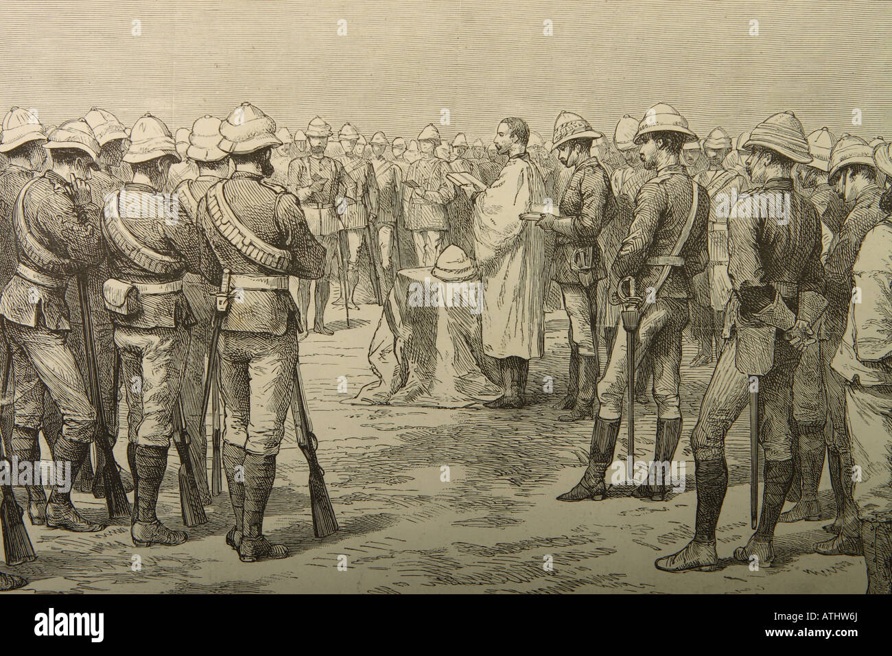 British Army church parade at Korti Sudan Africa on Christmas day morning in 1884 drawn by S Durand Stock Photo