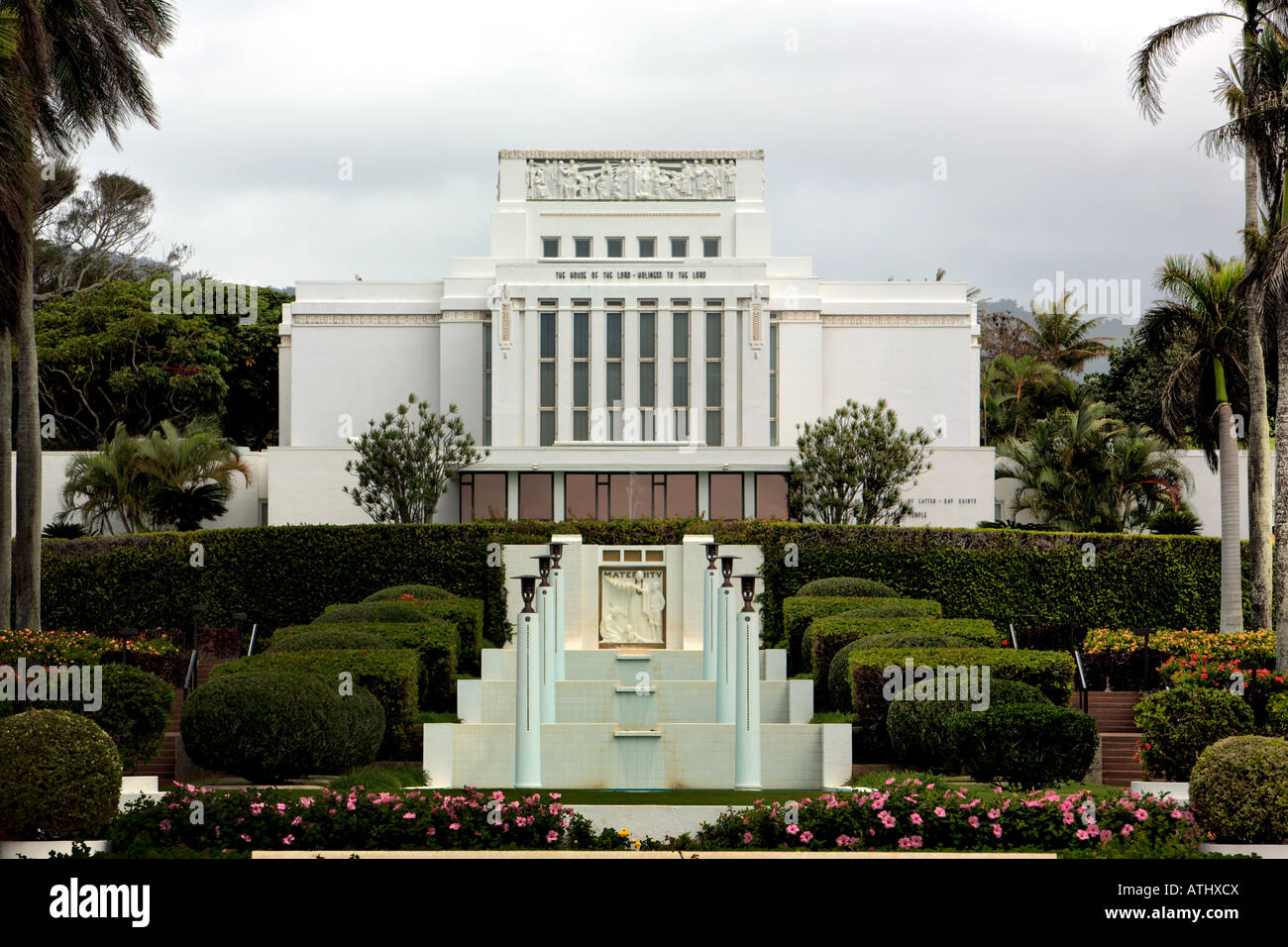 Hawaii LDS Temple front Mormon church Stock Photo