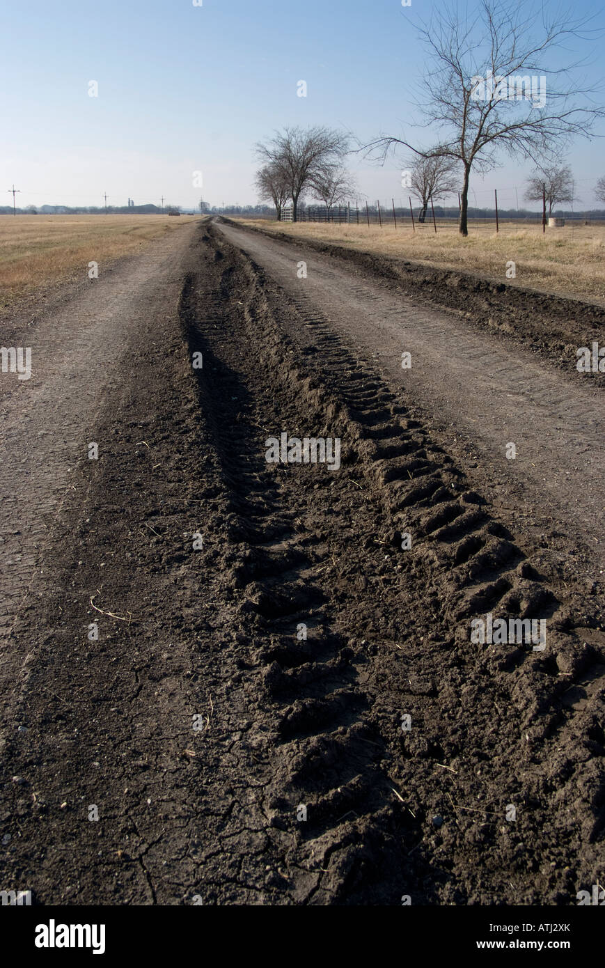Tractor tracks on a farm road in Texas Stock Photo Alamy
